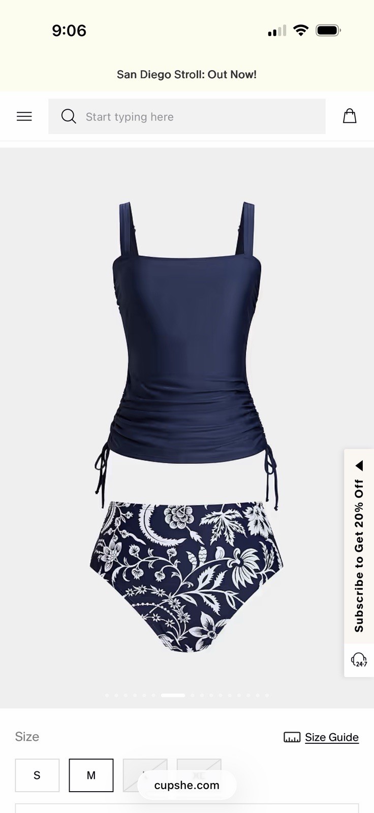 Cupshe Womans size M Blue Blooms Ruched Tankini Top Floral Bikini Bottoms NWT