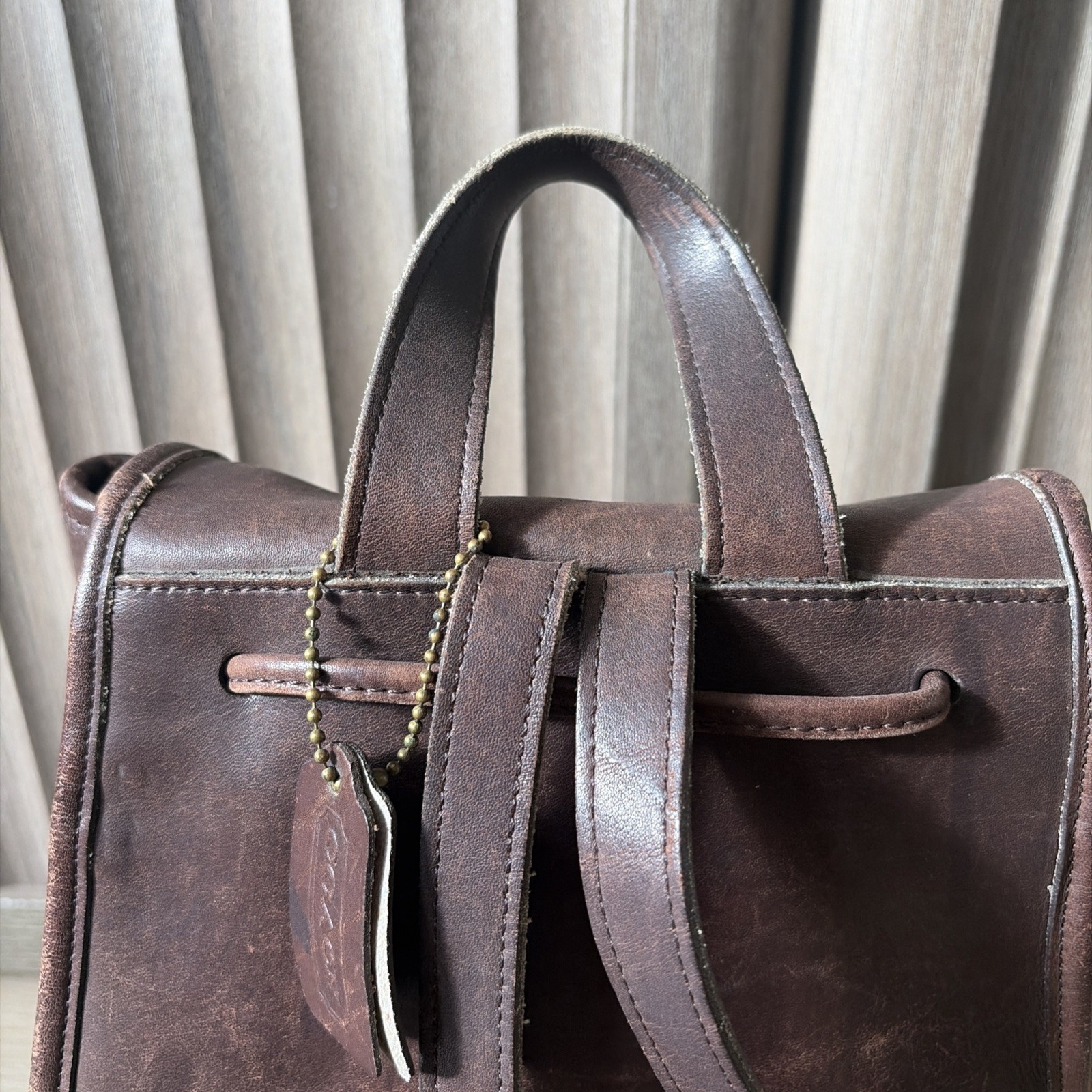 Vintage Coach USA Brown Leather Backpack Turnlock Drawstring Small Bag