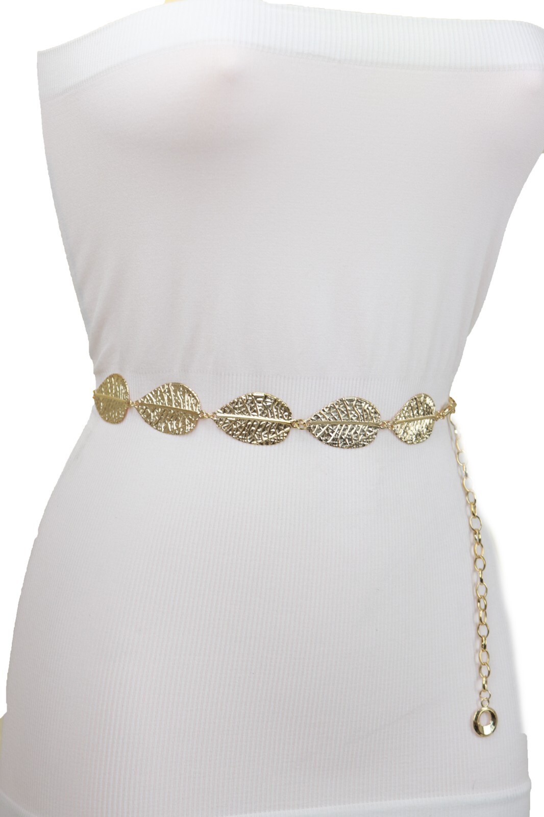 Women Gold Color Metal Chain Fashion Belt Hip High Waist Leaf Charms Size S M