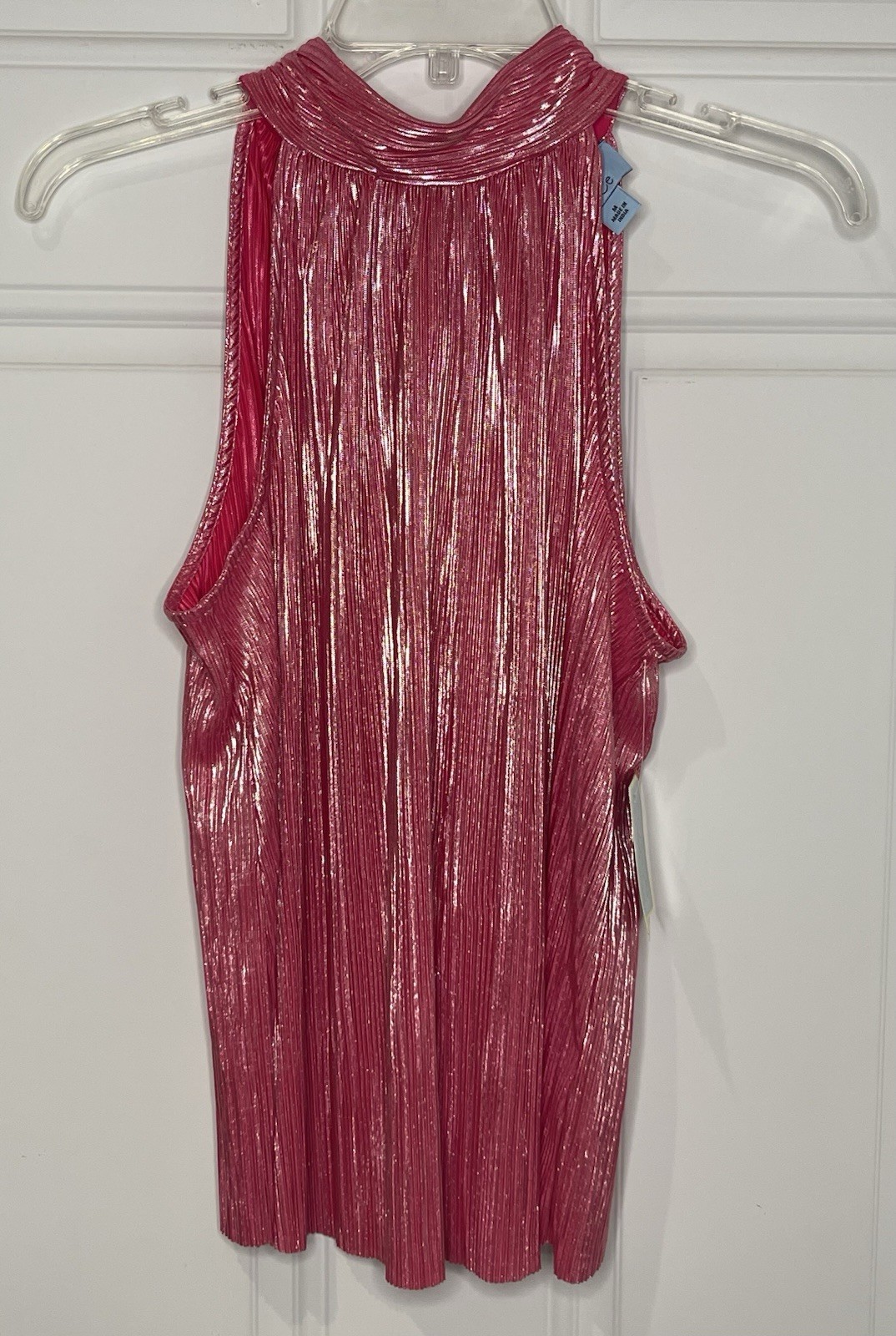 CECE Pink Metallic Pleated Halter Medium Shimmer Party Date Top Tie Keyhole
