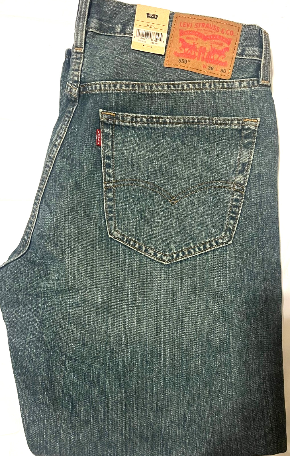 NWT MEN LEVI’S 559 0733 RELAXED STRAIGHT 100% COTTON SET @ WAIST BLUE JEANS PANT