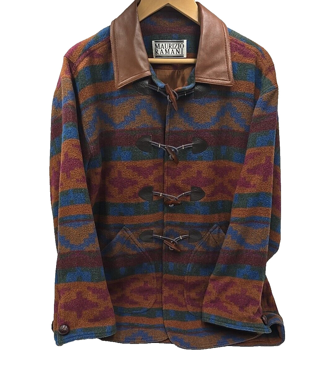 Italian Fabric Maurizio Ramani VTG Boho Geometric Wool Blend Peacoat Jacket S