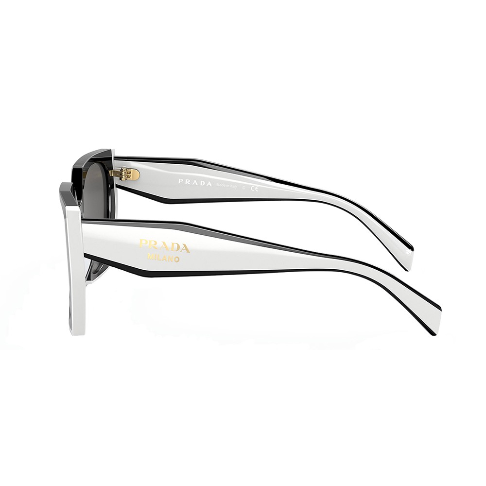 Prada PR 15WS 09Q5S0 Black/Talc Plastic Rectangle Sunglasses Grey Lens