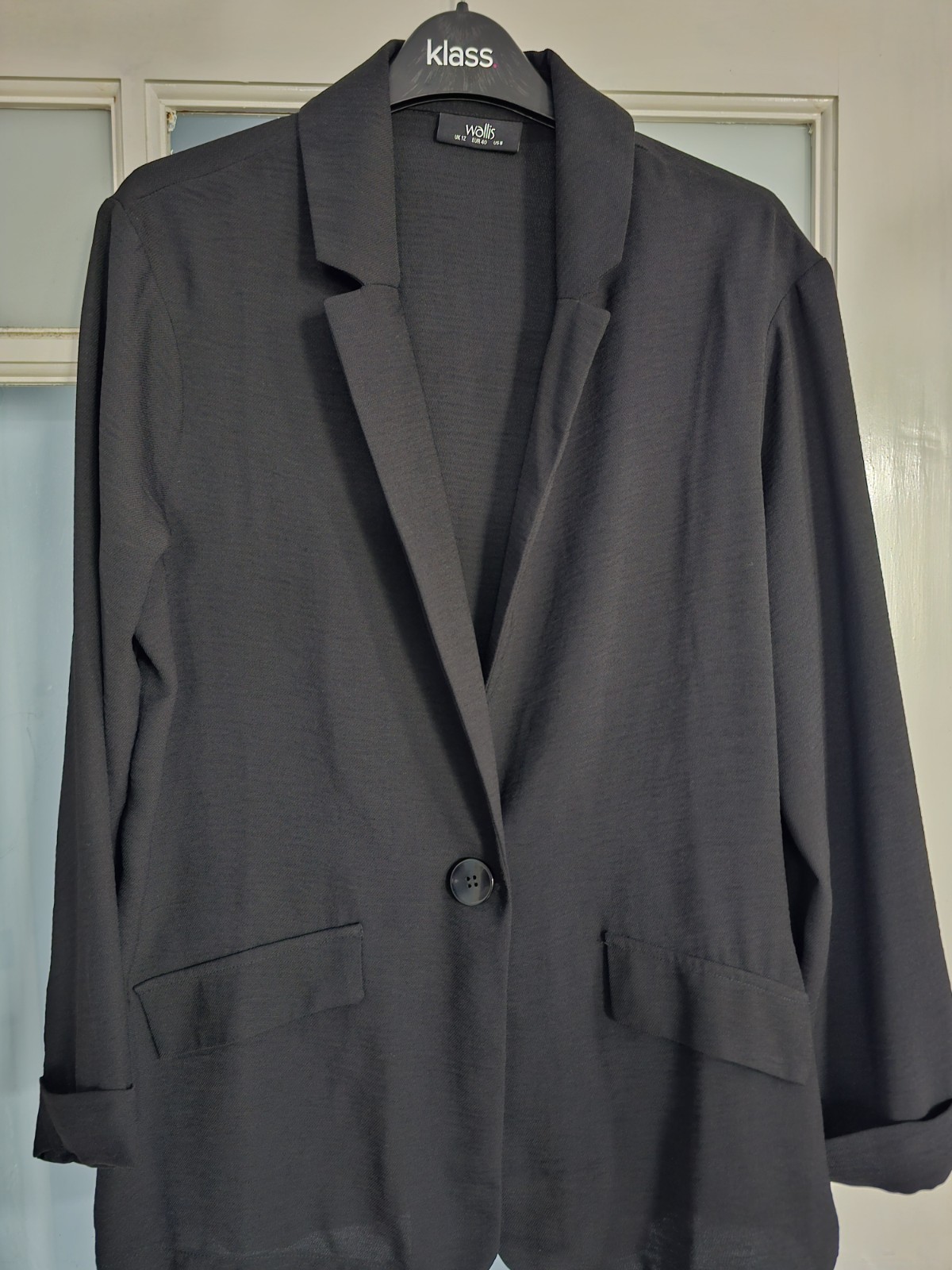 WALLIS LADIES BLACK LIGHTWEIGHT UNLINED BLAZER JACKET – SIZE 12