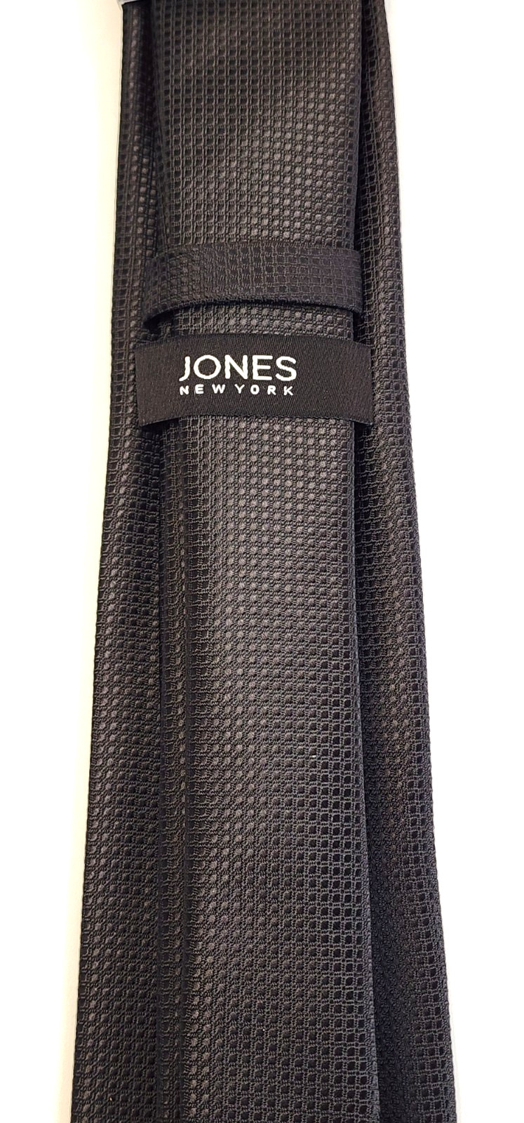 Jones New York Slim Dress Tie Black Grid Pattern Handmade 3″ x 57″