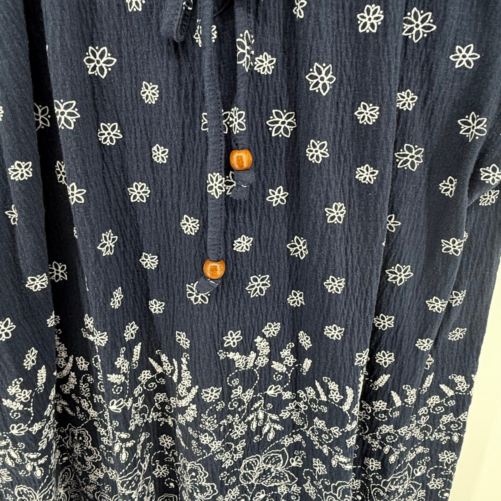 Dressbarn Navy Floral Embroidered Gauze Peasant Top Blouse Size L