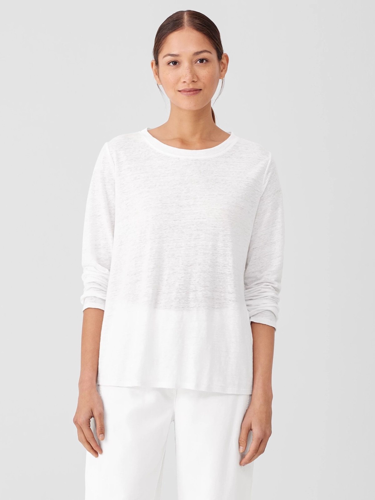Eileen Fisher Womens $128 Organic Linen Jersey Crew-Neck Long-Sleeve Tee size PP