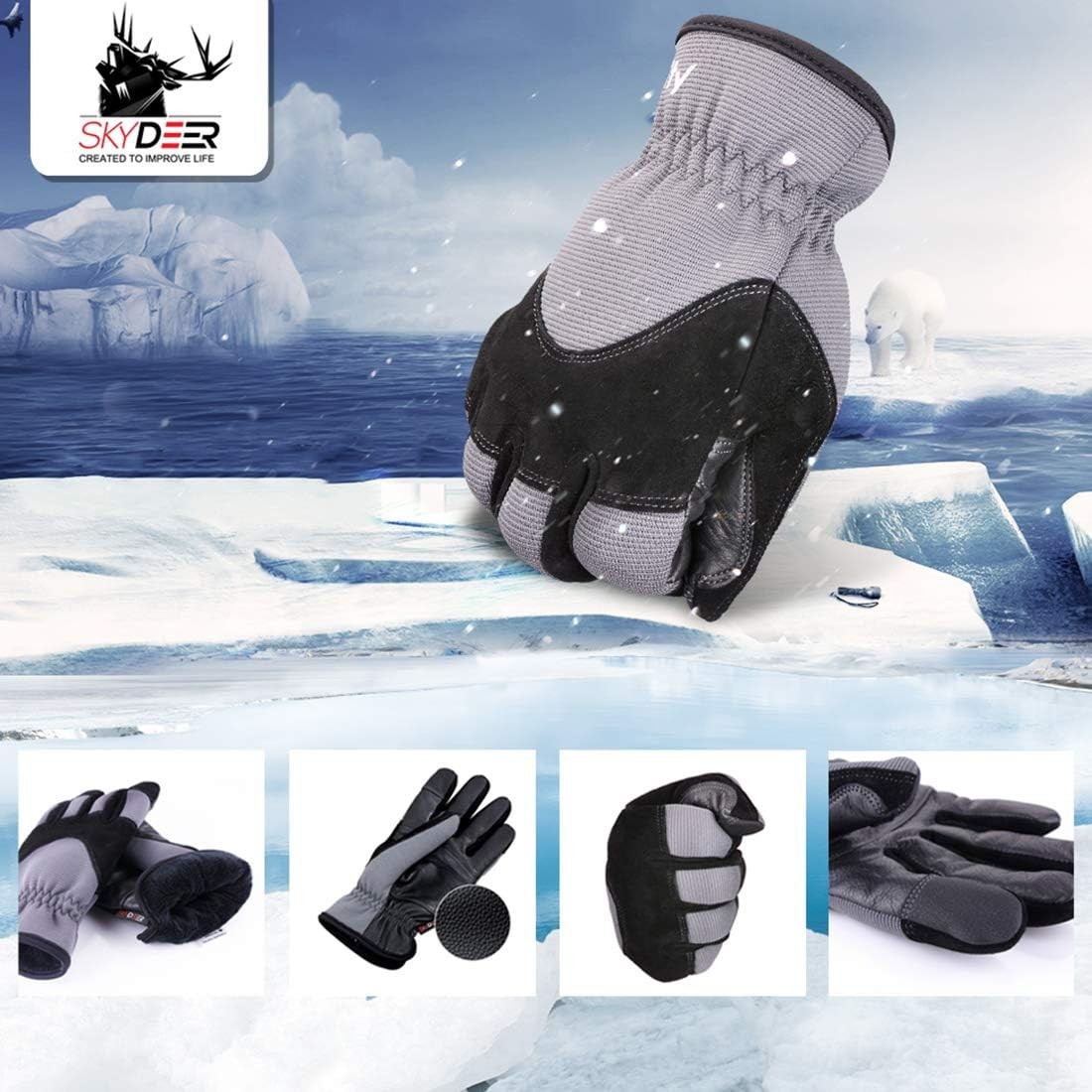 SKYDEER Super Soft and Warm Winter Gloves with Deersplit Leather Suede and 3M Th
