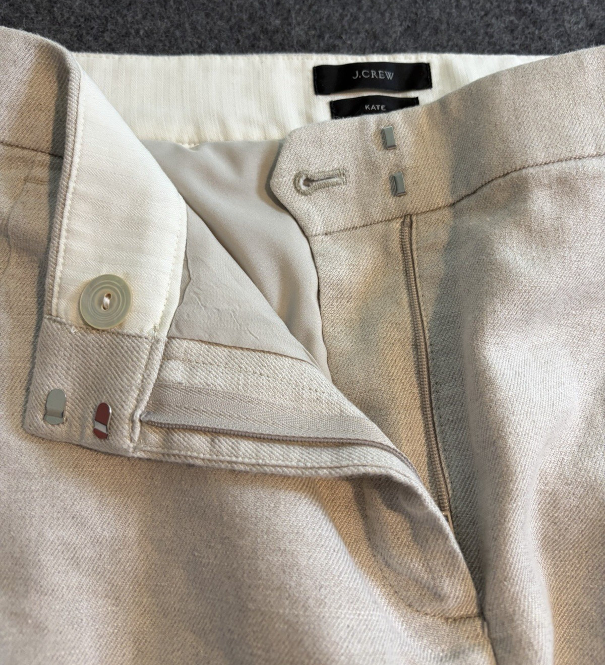 J.Crew Natural Beige Linen Blend Straight Leg Trousers Size 4T Coastal Preppy