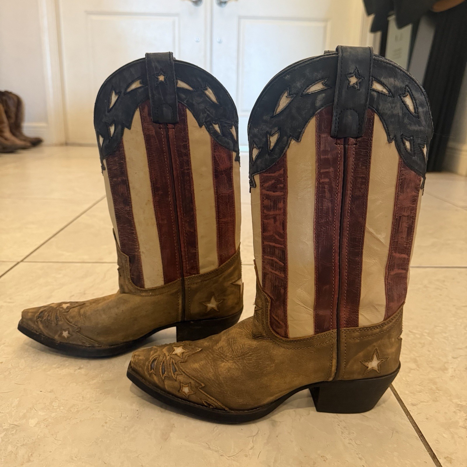 Laredo Keyes Stars And Stripes Leather Cowboy Cowgirl Boots USA American Flag 7
