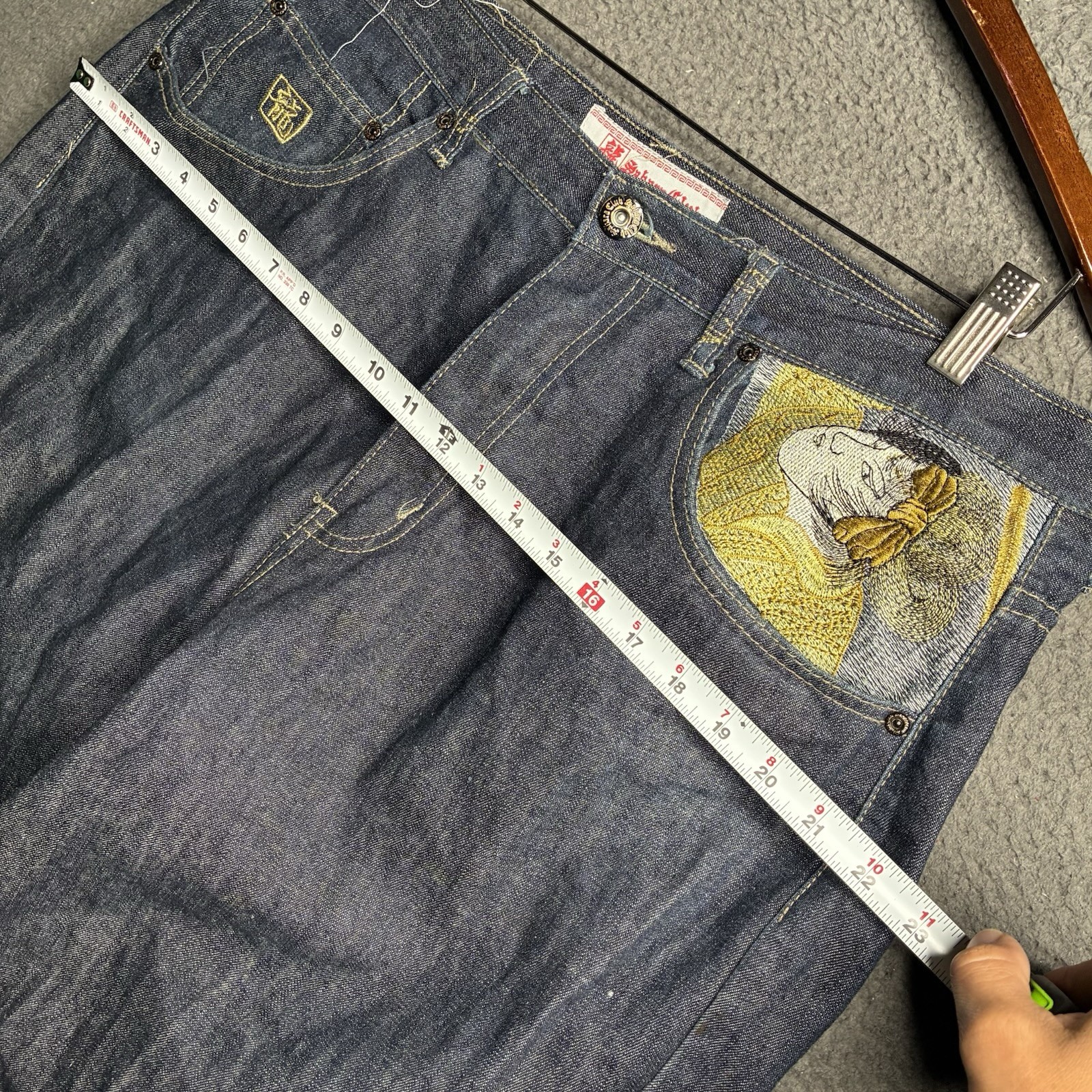 Vtg Martin Ksohoh Style Embroidered 38×34 Denim Jeans Wide Leg Baggy Broken Zip