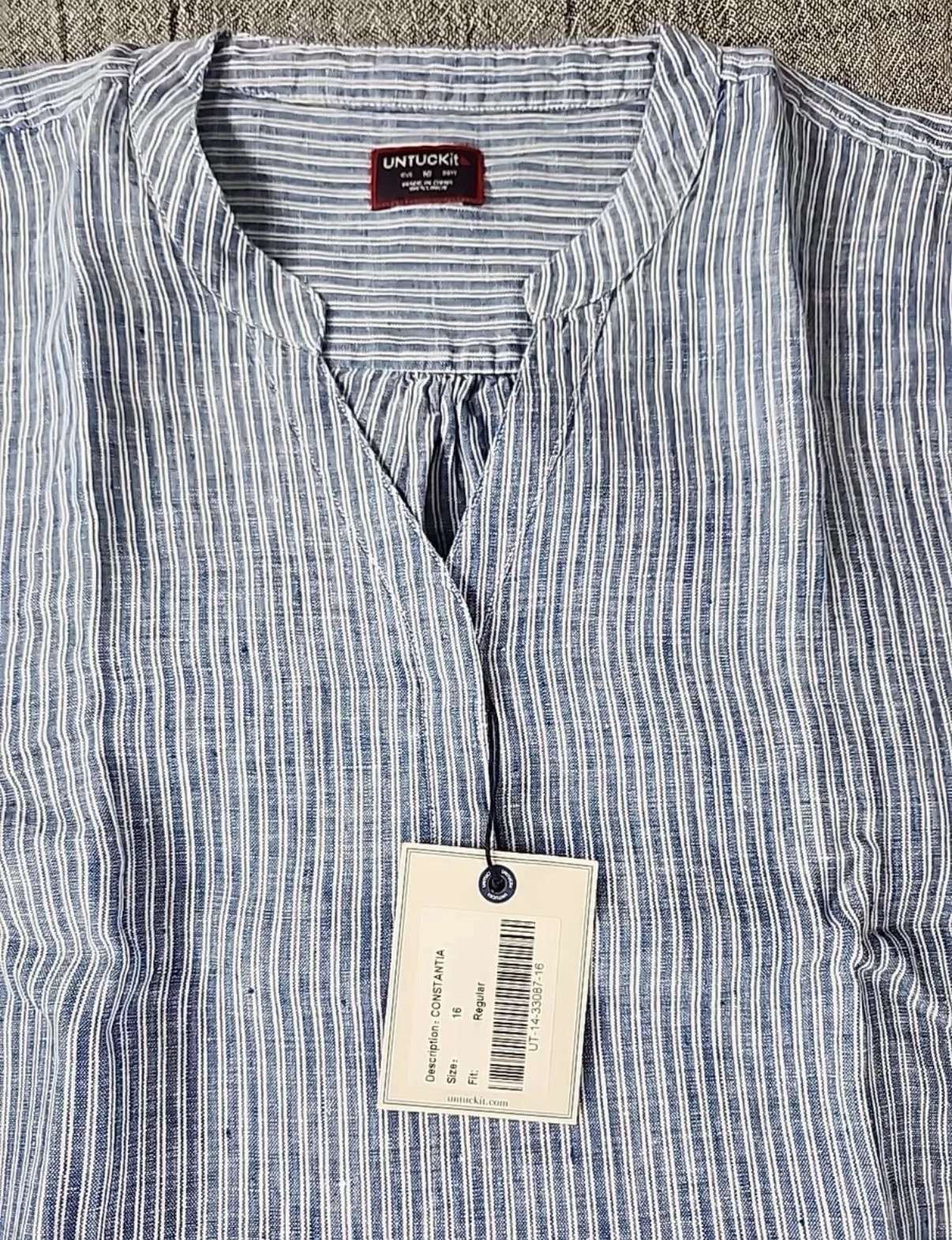 UNTUCKit Constantia Shirt Dress Womens Size 14 Blue Striped Linen NWT Restort