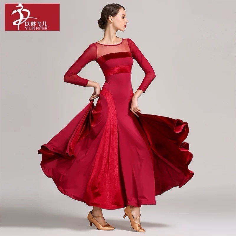 K19 S9047 Velvet Long Sleeve Modern Dance Dress Ballroom Dance Practice / Perfor