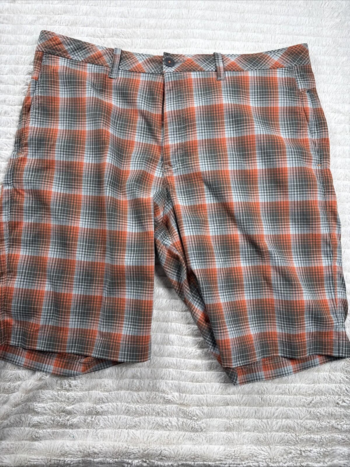 Tommy Bahama Paradise Tech Men Size 39×9” Orange Plaid Performance Shorts Mesh