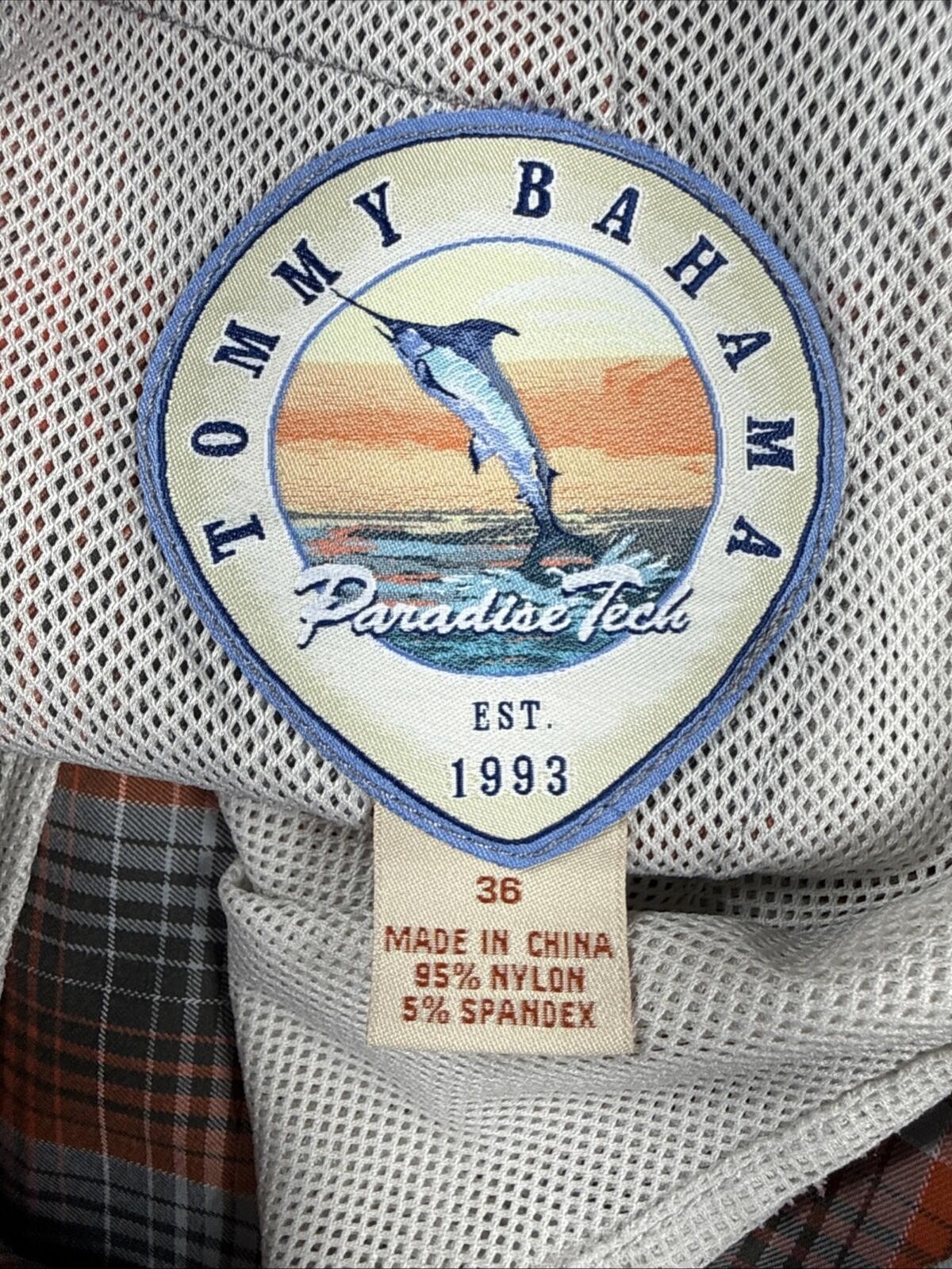 Tommy Bahama Paradise Tech Men Size 39×9” Orange Plaid Performance Shorts Mesh