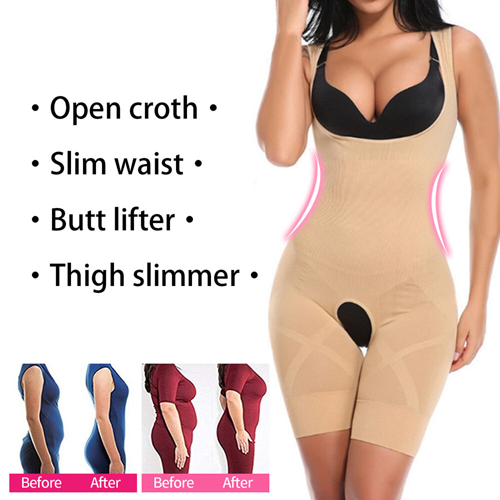 Women Seamless Compression Shapewear Mid Thigh Slimmer Crotchless Bodysuits US