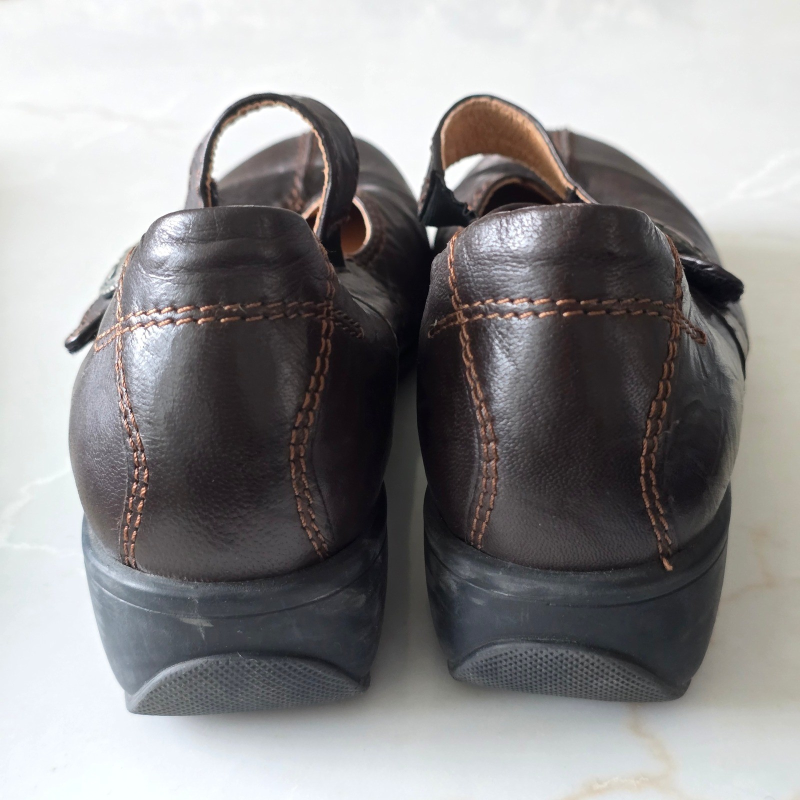 Sanita Leather Mary Jane Womens 8 EU 39 Dark Brown Comfort Shoes