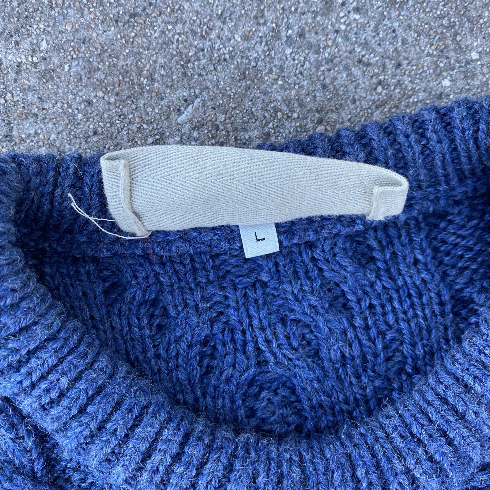 Aran Market Ireland Me‎rino Wool‎ Zig Zag Sweater‎ Blue Cableknit Fisherman L
