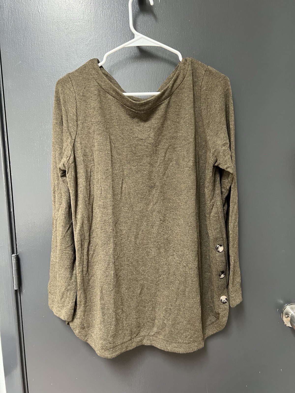 J Jill Brown Tunic Top Sizes M French Terry Knit Button Sides Long Sleeve