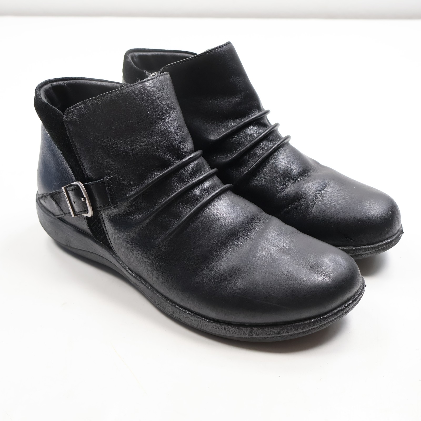 Aetrex Luna Women’s Black Leather Ankle Boots Booties Side Zip US 10.5-11