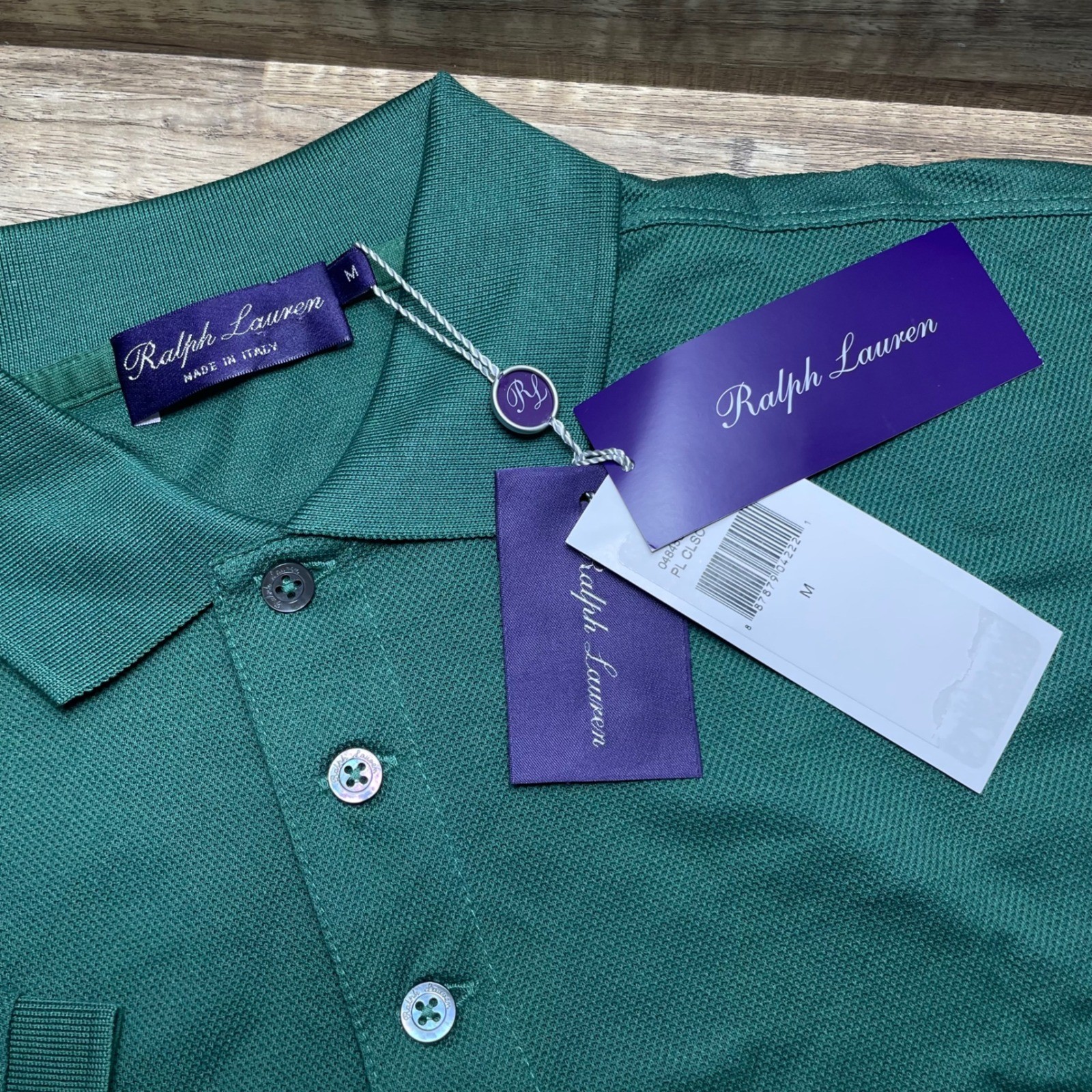 Ralph Lauren Purple Label Mens Green Cotton Pique Polo Shirt Made in Italy New M