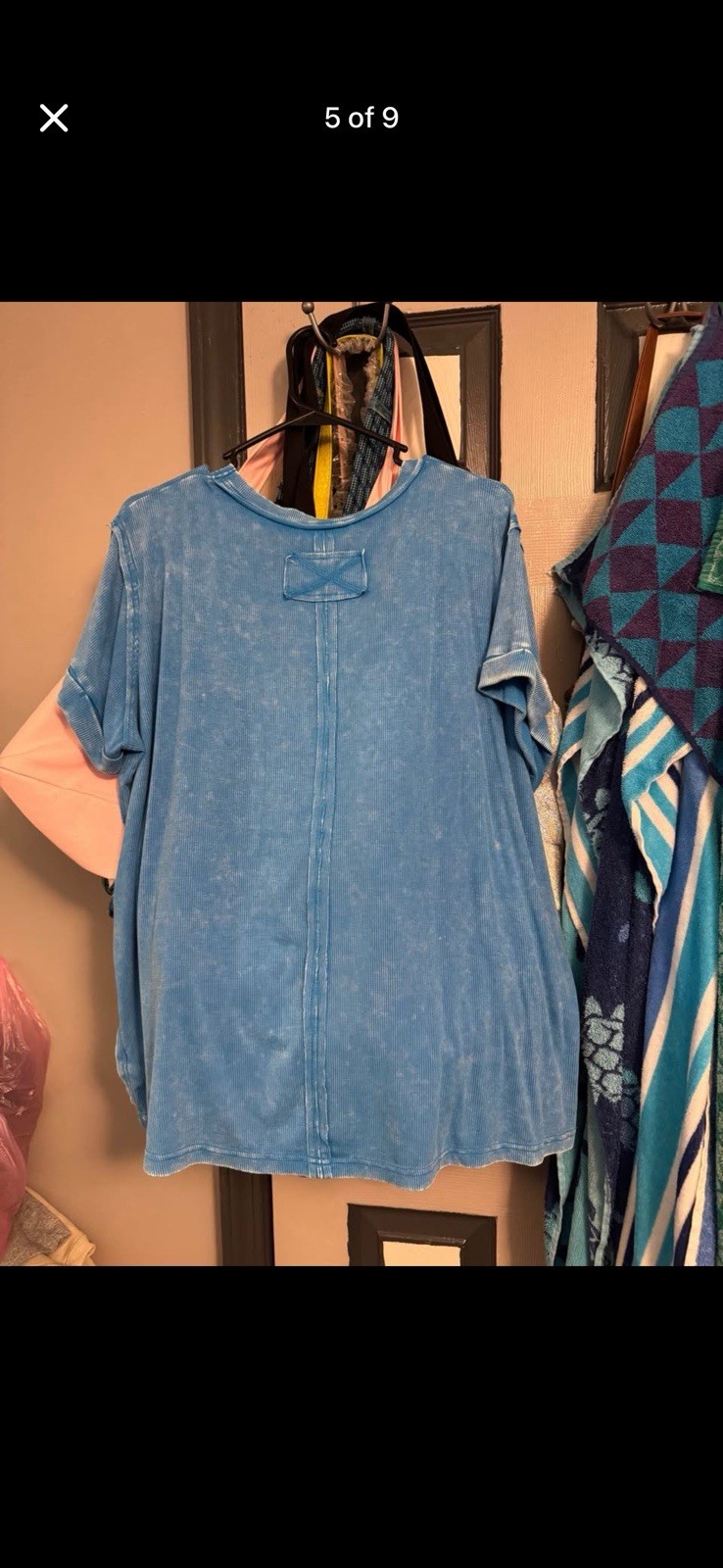 Zenana Blue Solid Knit Crew Neck Short Sleeve Pullover T-Shirt Women L/XL