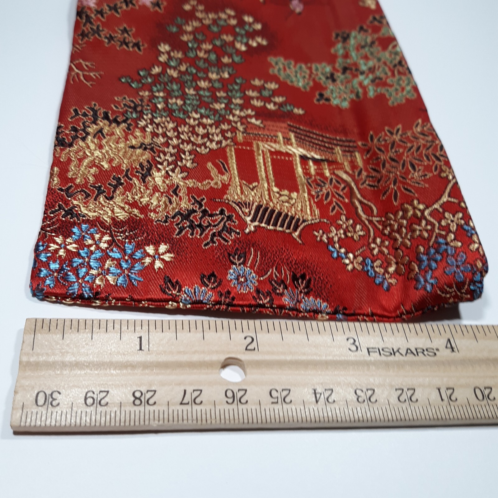 VINTAGE COSMETIC PURSE ACCESSORY SET RED SILK ORIENTAL PRINT + Lipstick Holder