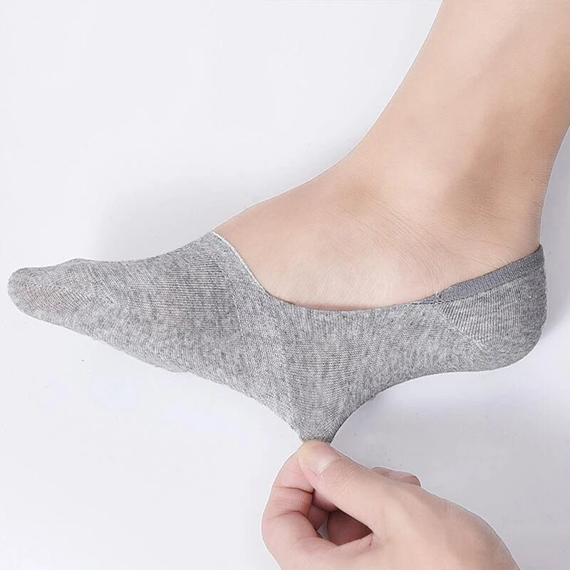 5 Pairs Men Boat Socks Large Summer Non-slip Silicone Invisible No Show Sock