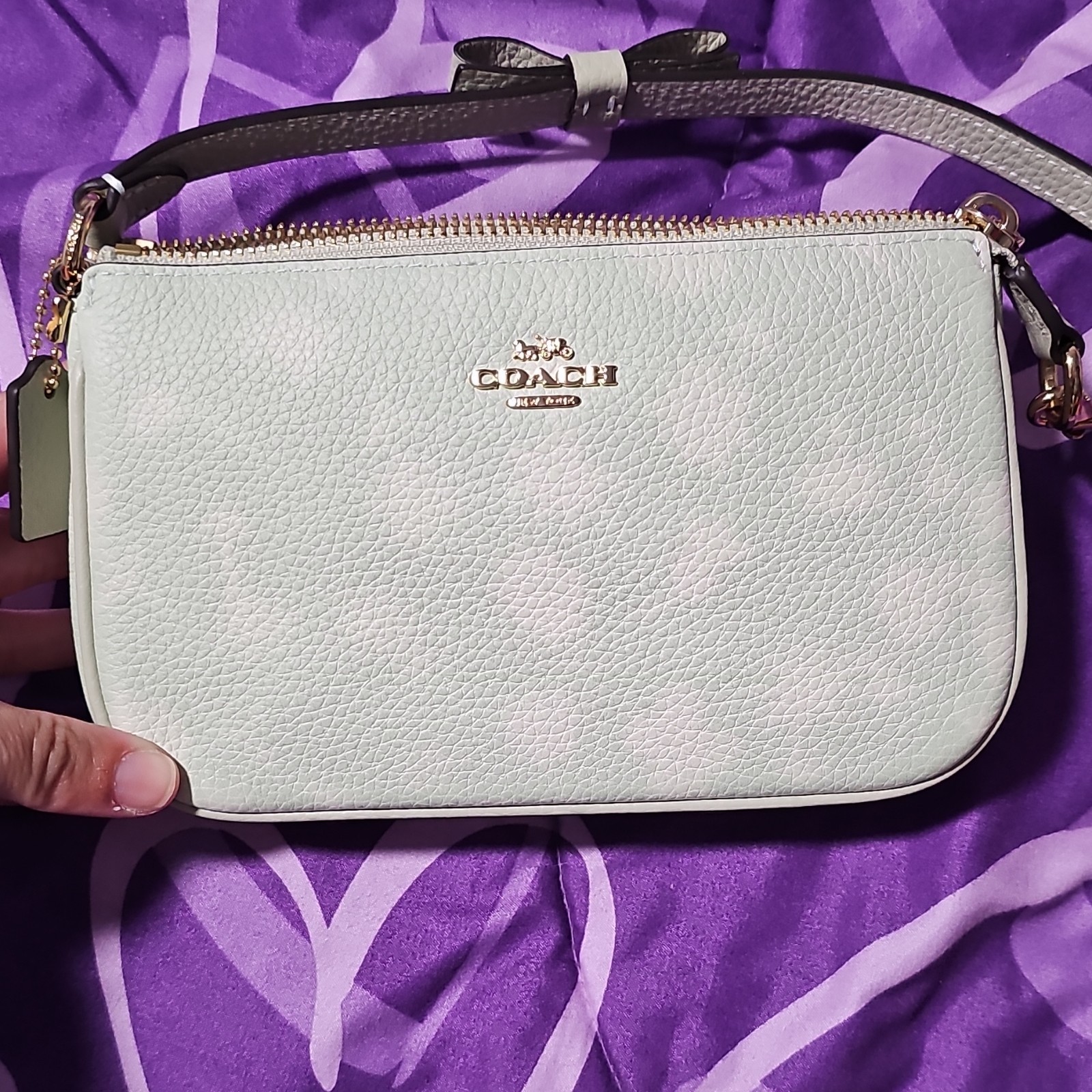 Coach Pale Green Small Zip-Top Shoulder Bag w/ Detachable Strap, Gold