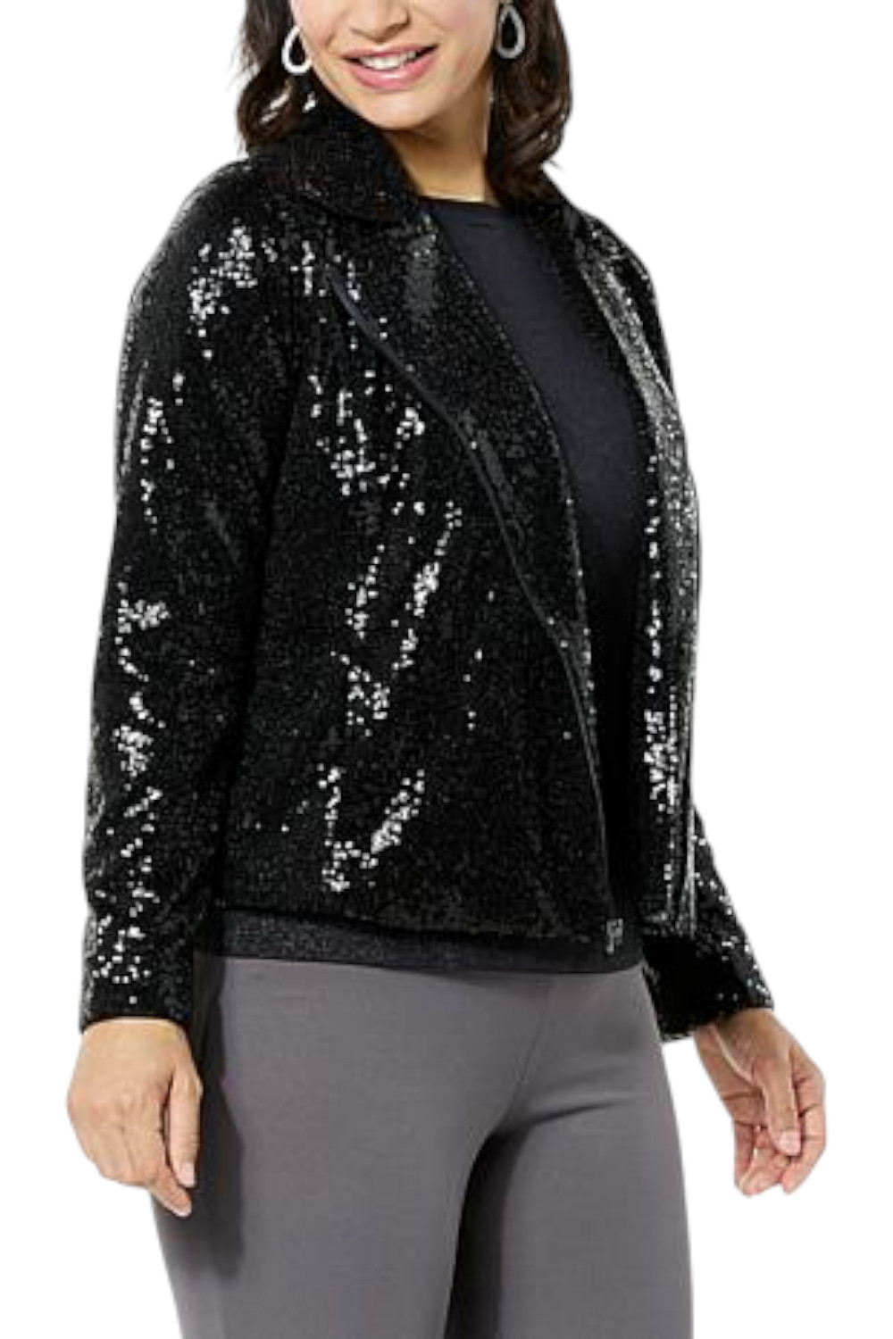 Colleen Lopez Women’s Luxe Sequin Moto Jacket Black