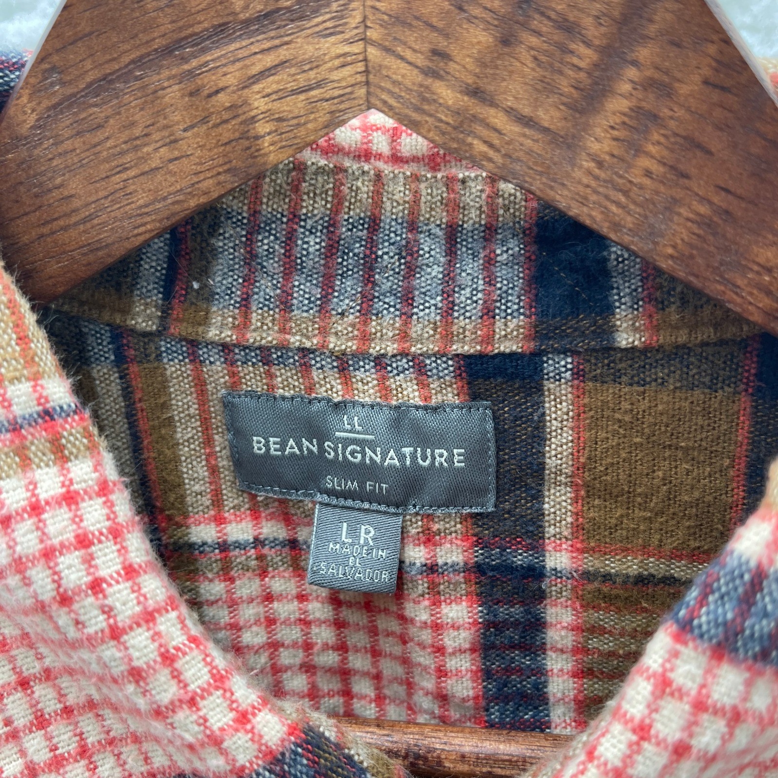 LL Bean Signature Shirt Mens Large Slim Brown Red Chamois Plaid Outdoor Heritage
