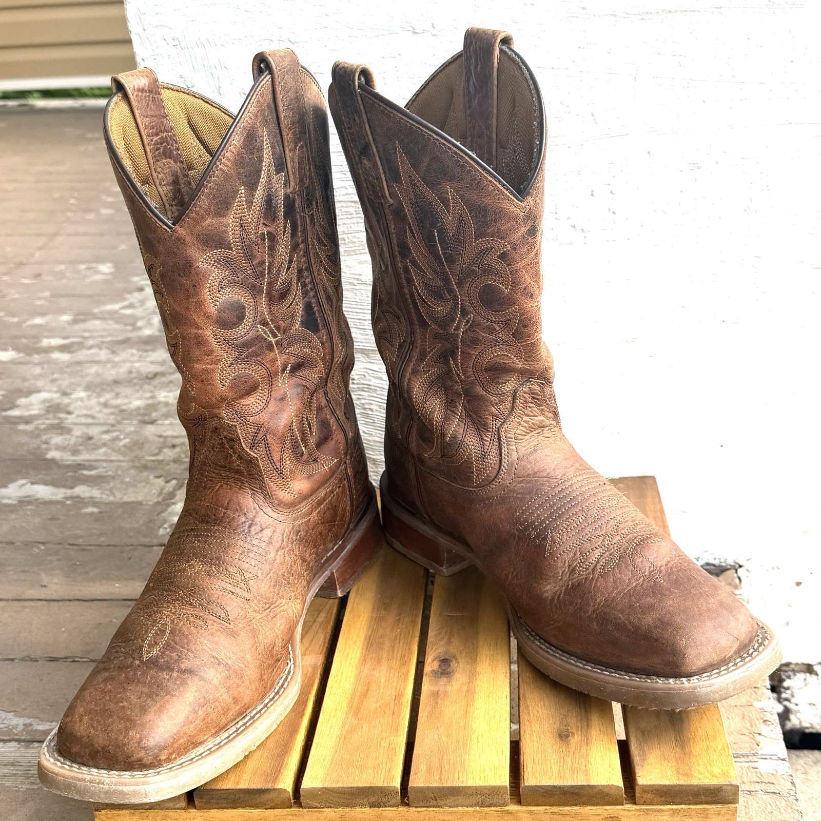 Laredo 7835 Durant Men’s 7.5 D Brown Leather Square Toe Western Cowboy Boots