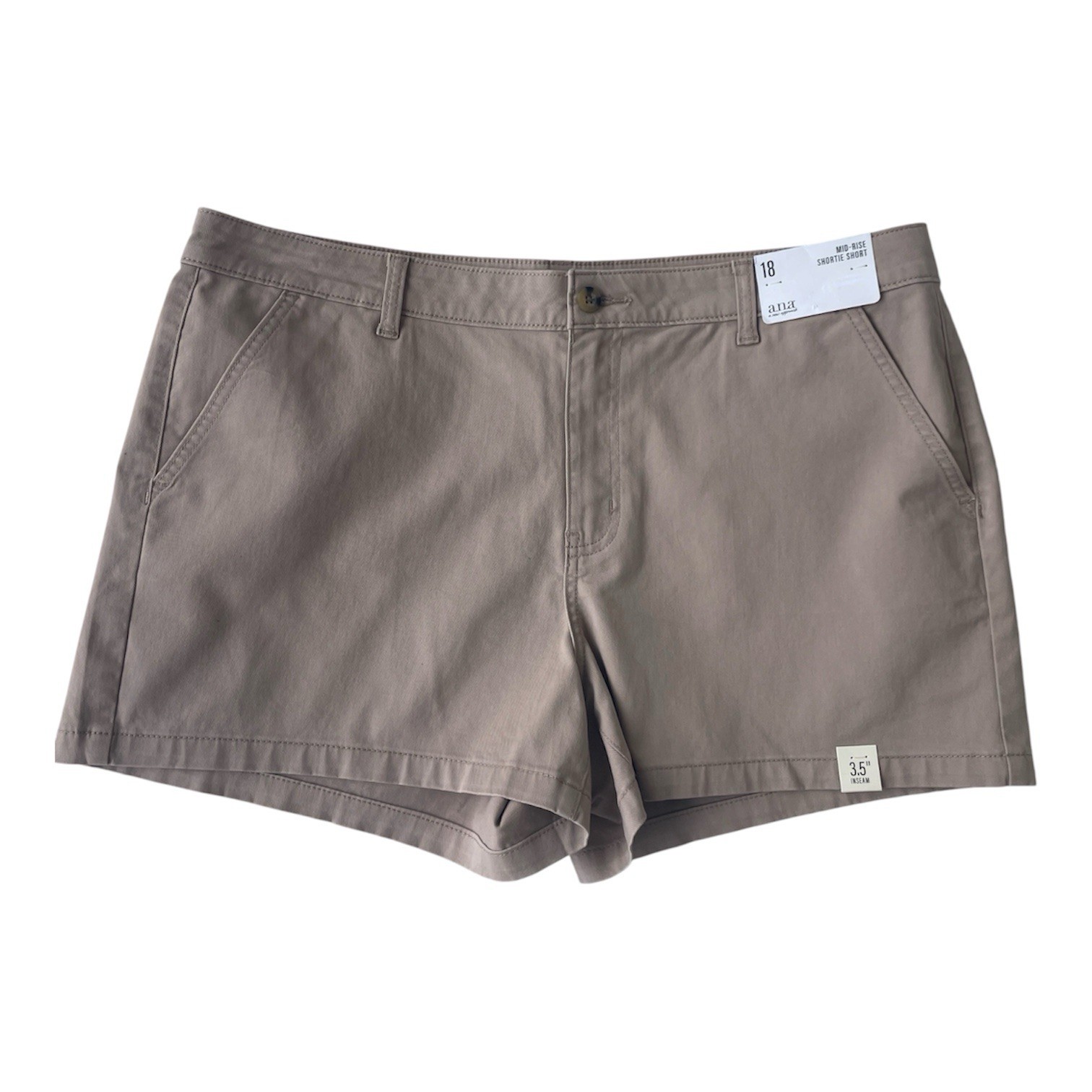 a.n.a. a new approach Khaki Shorts 3.5 Inseam Mid-Rise Pockets Woman Size 18 NWT