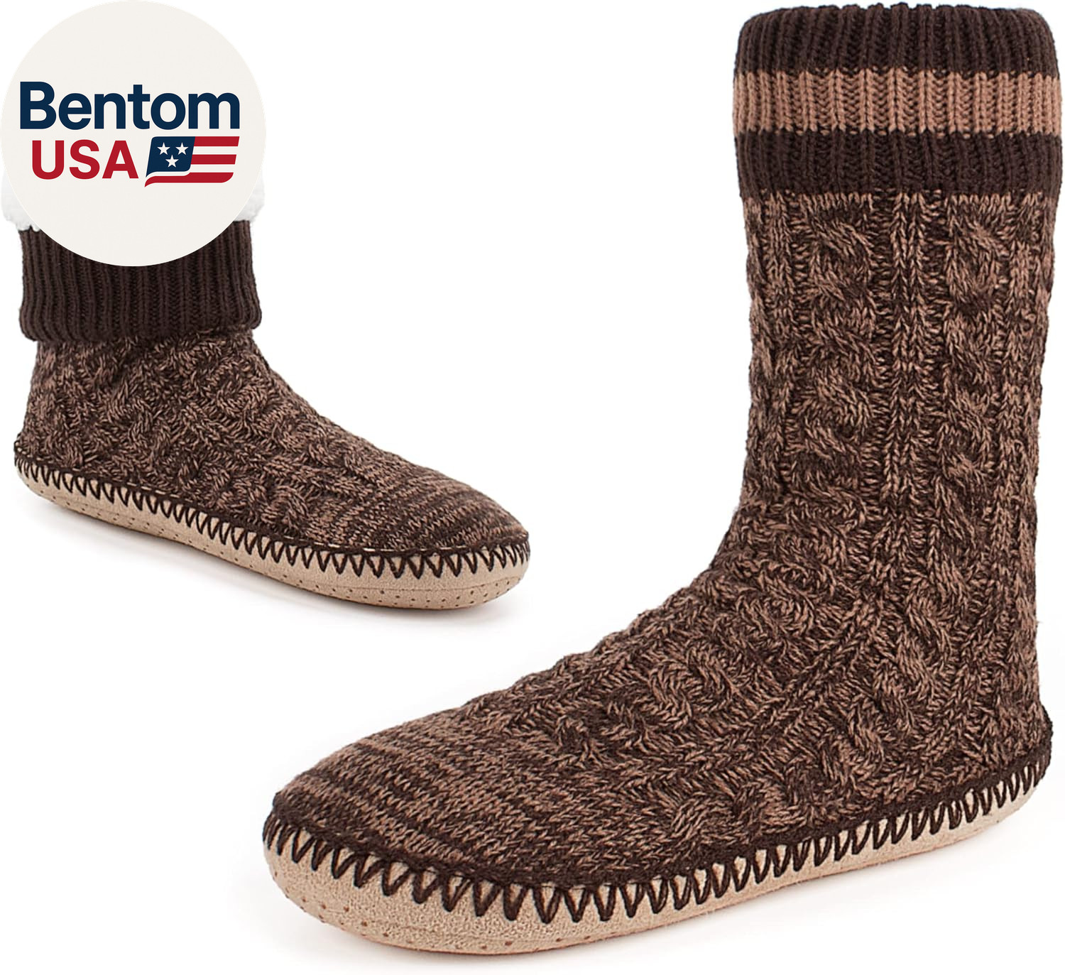 Mens Slipper Socks Fleece Lined Non-Slip Soles, Winter Soft Thick Cozy Home Boot