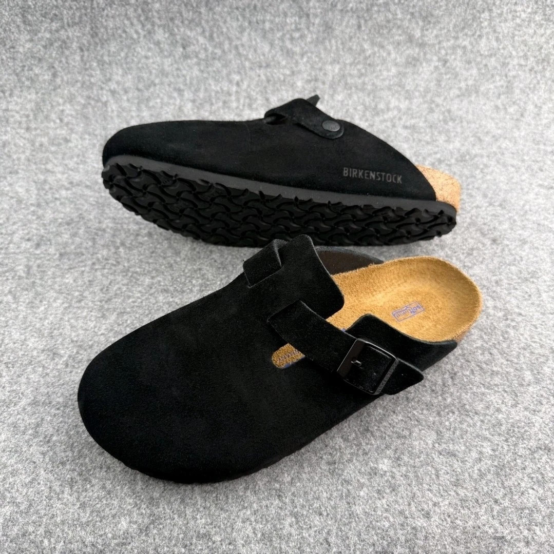 Birkenstock Boston Clog Soft Footbed Suede Black Unisex Shoes New Size EU37-45