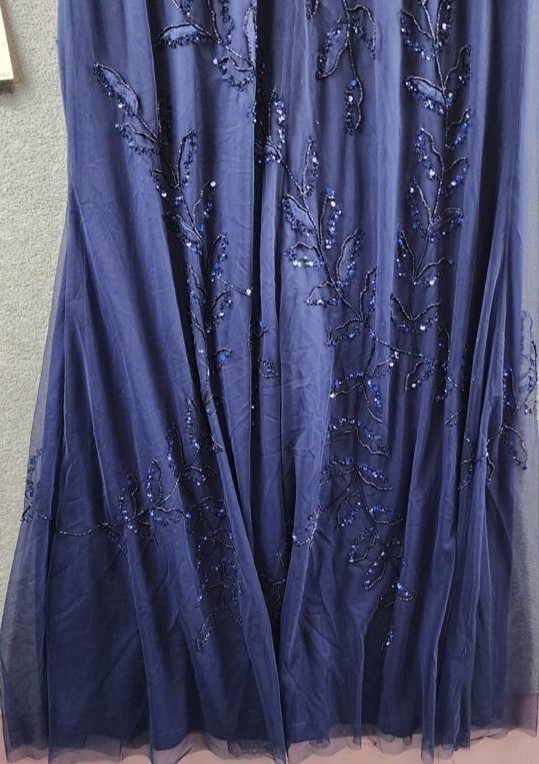 Adrianna Papell Long Sleeve Fully Beaded Mob Column Gown Women’s 10 Blue