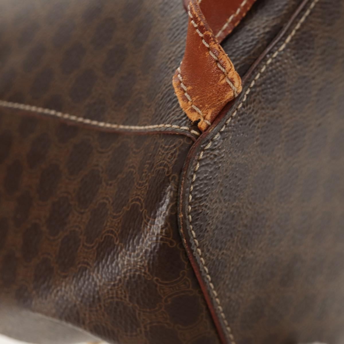 CELINE Macadam Canvas Backpack PVC Leather Brown Gold Auth 156449