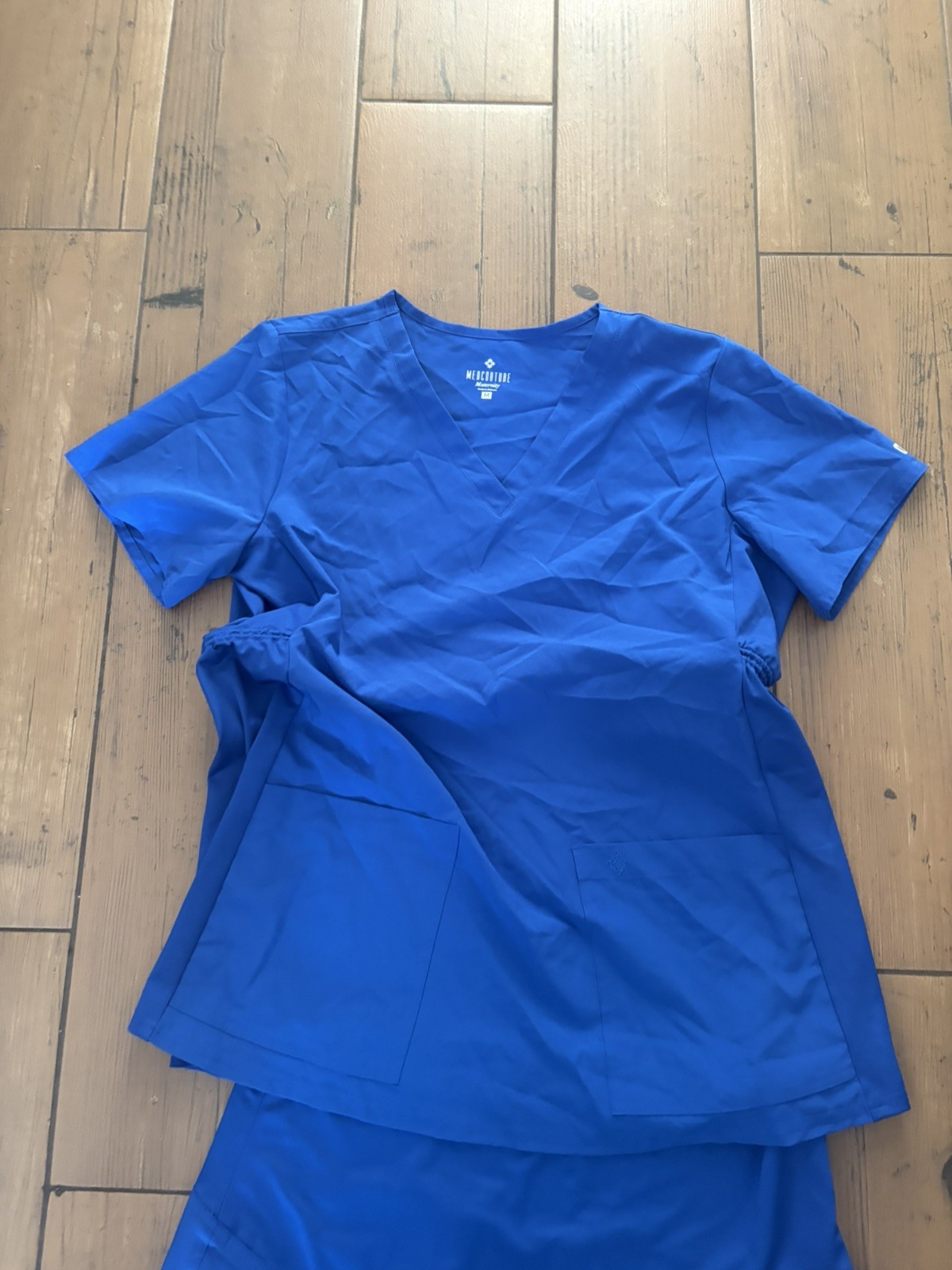 Med Couture E-Z Flex Unisex Scrub Set Blue V-Neck Top & Pants Size M
