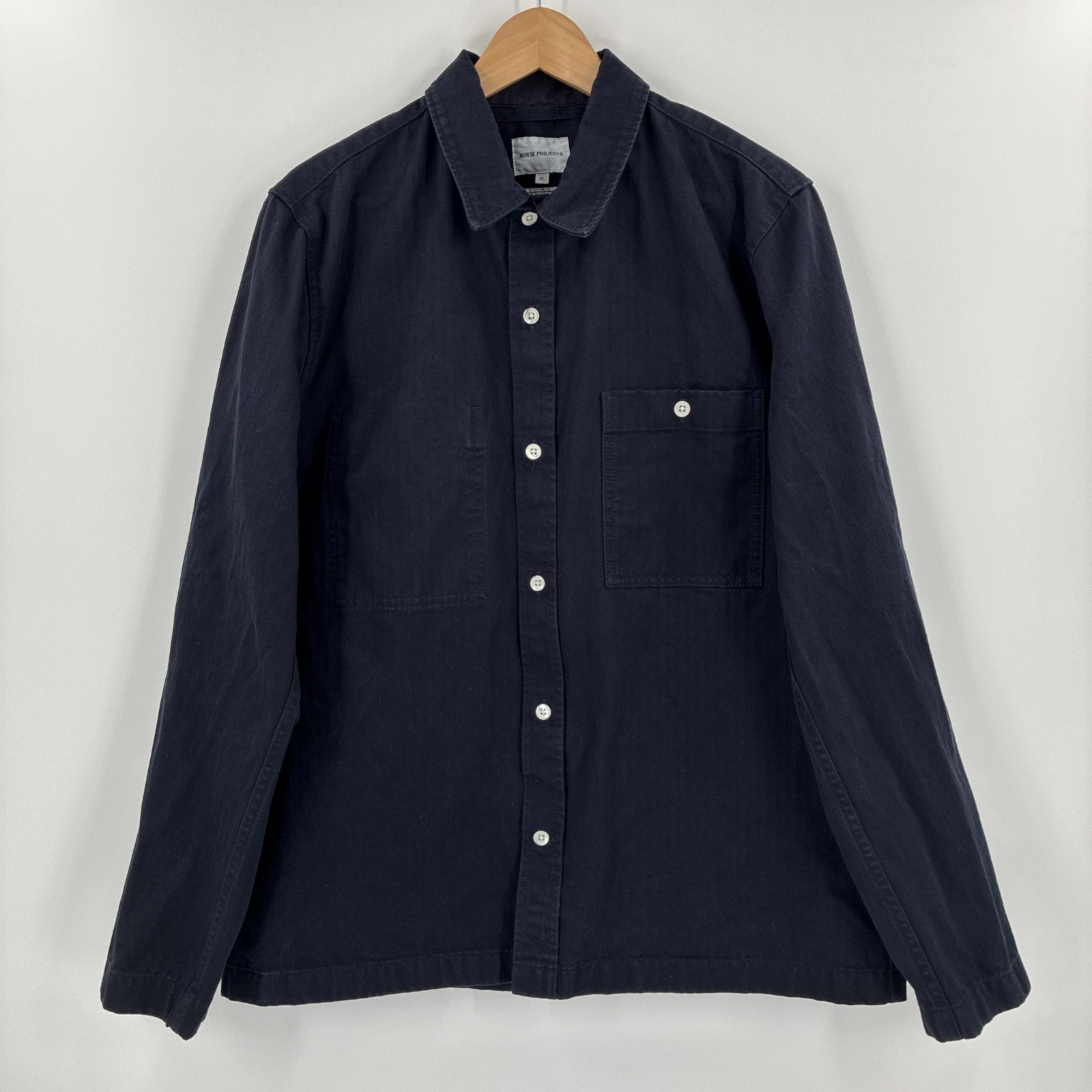 Norse Projects Arnold Shirt Men Large Blue Herringbone Twill French Chore Jacket
