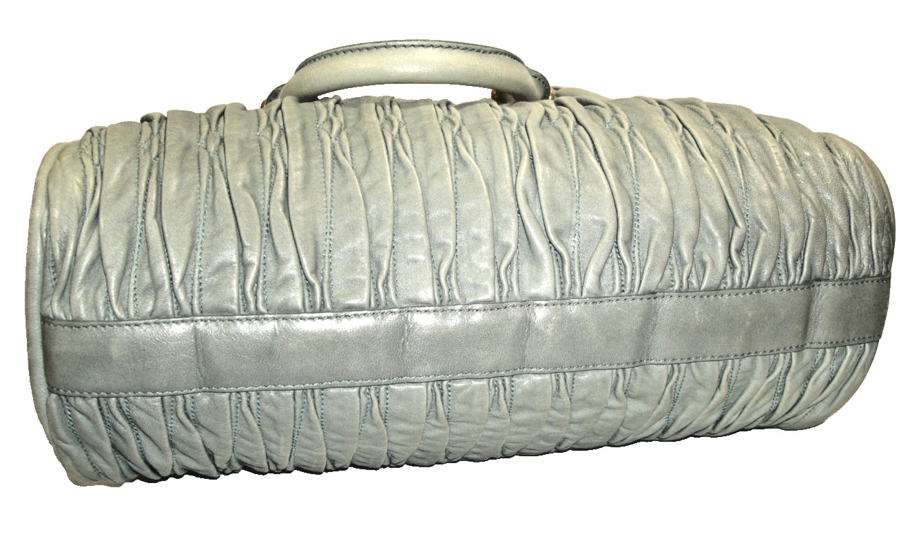 Bally Gray-Green Quilted Soft Leather Satchel Ornate Bally Bag Charm Nr MINT!