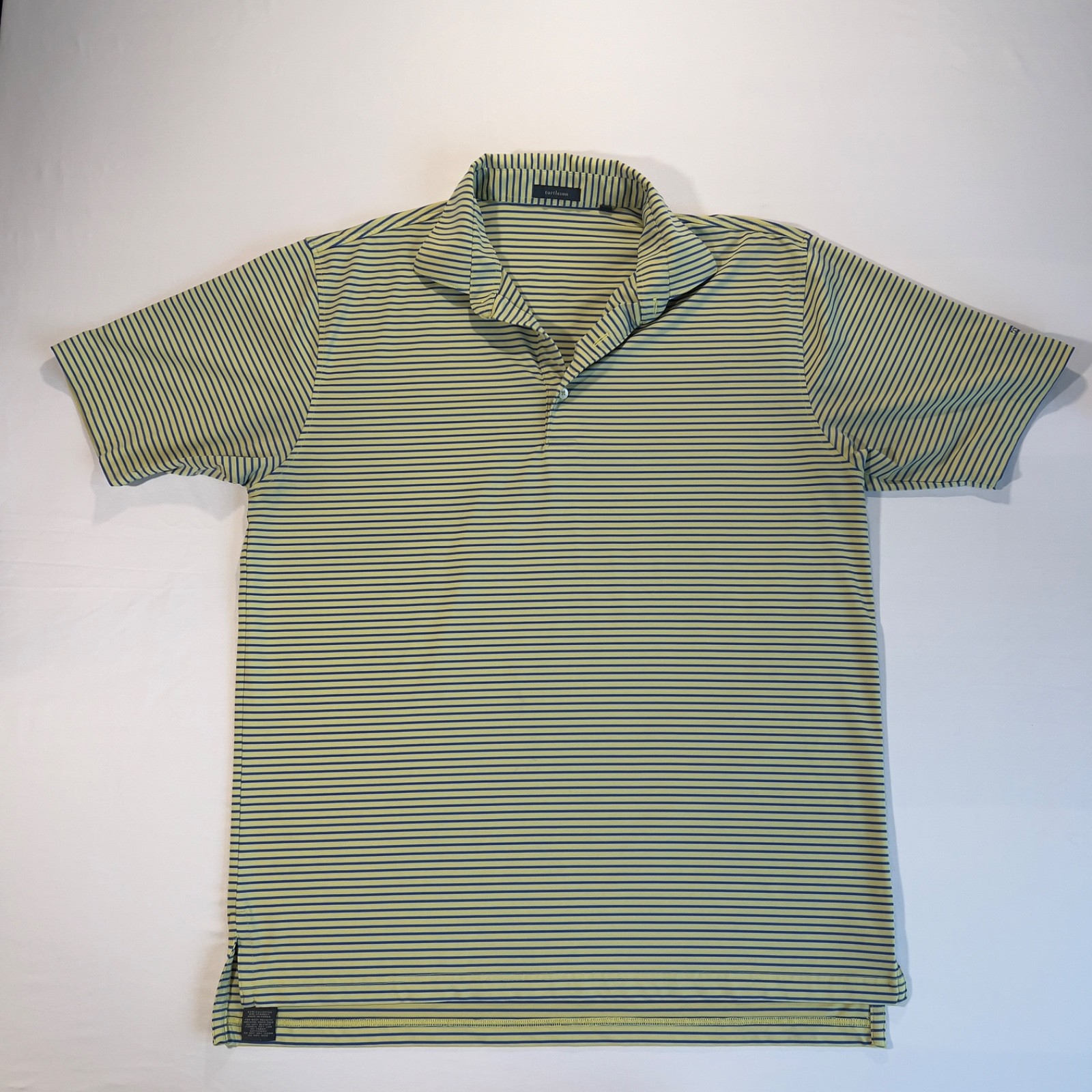 Turtleson Yellow and Blue Striped Performance Polo Large Cobblestone Golf