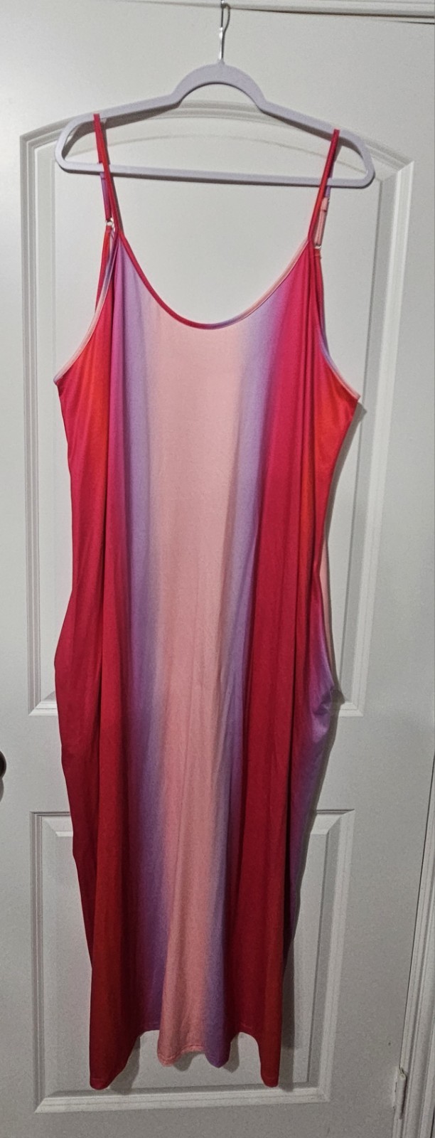 Womens Ombre Gradient Maxi Sundress Spaghetti Strap Loose Harem Dress w/ Pockets
