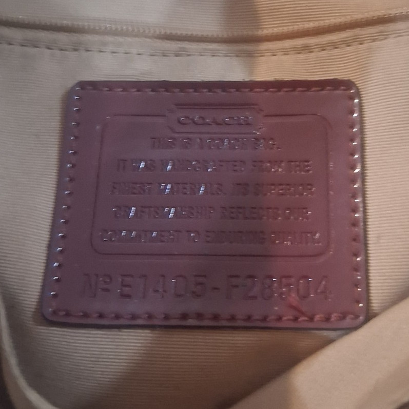 Coach Logo Pattern Tote Bag Burgundy Leather Trim/Handles Beige Brown Gold