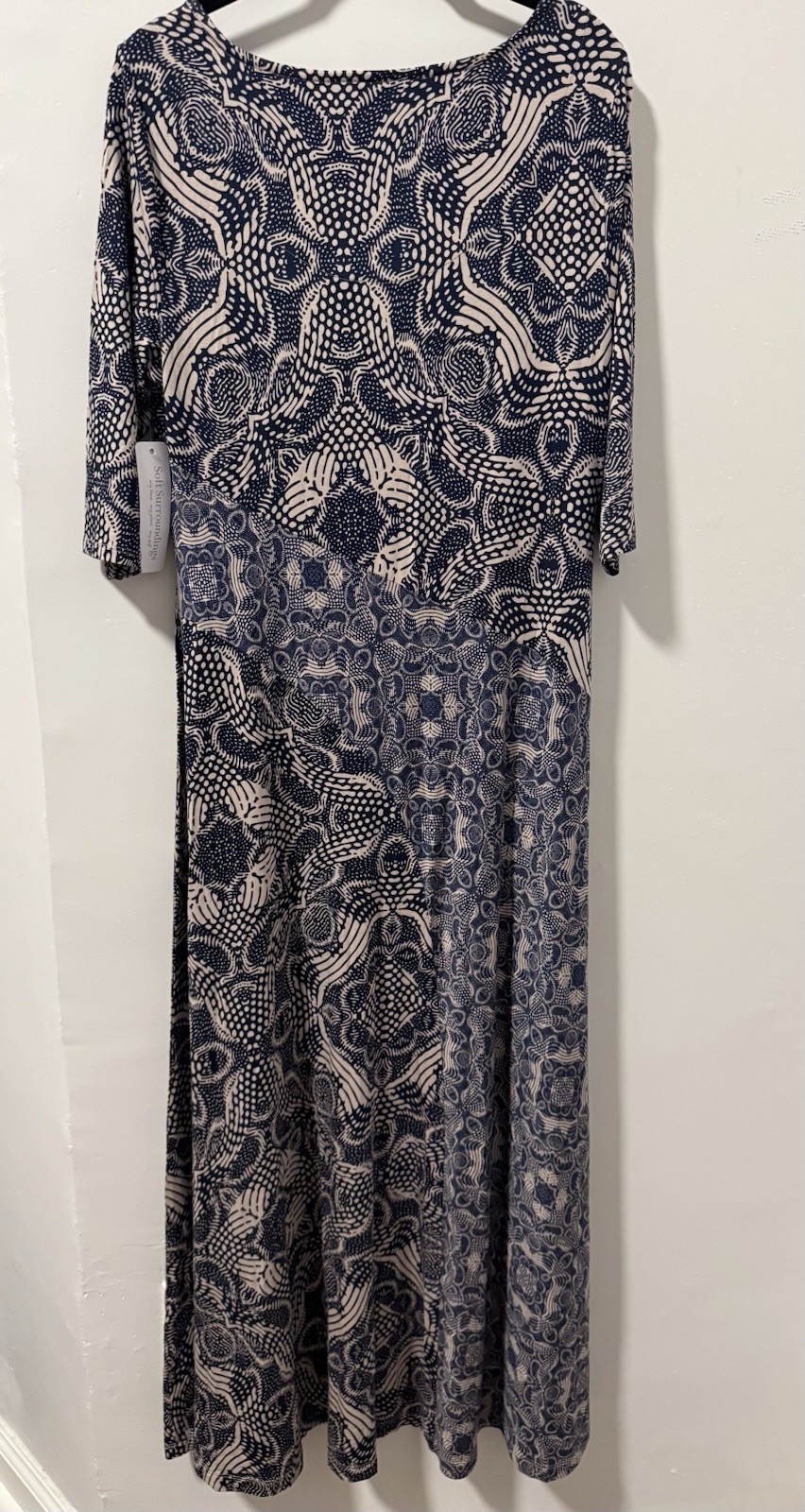 Soft Surroundings Juliette Jersey Maxi Dress Dark Navy Neutral Tile Med NWT $140