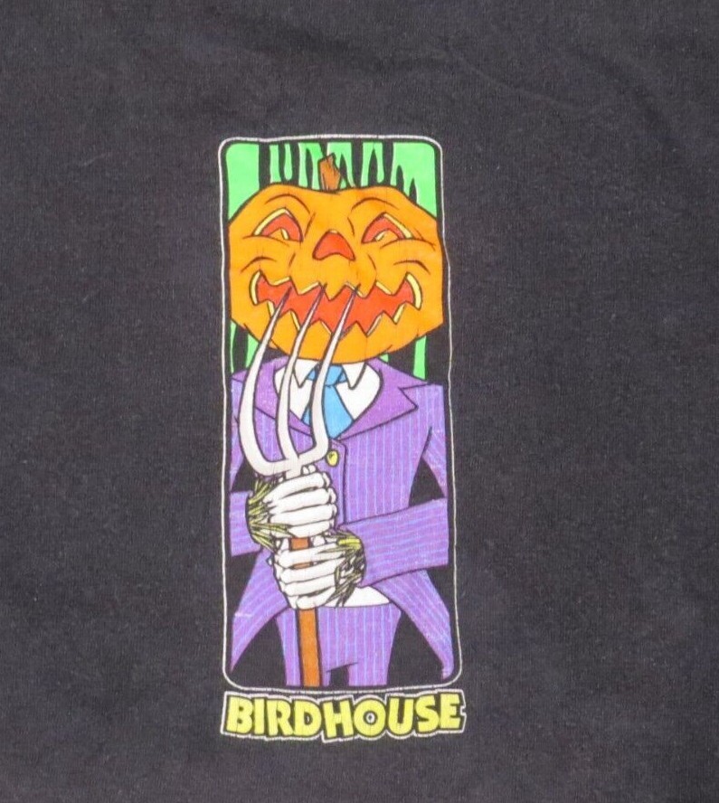 Used Vintage Early Late 90’s Steve Berra Pumpkin Man Birdhouse Skateboards Shirt