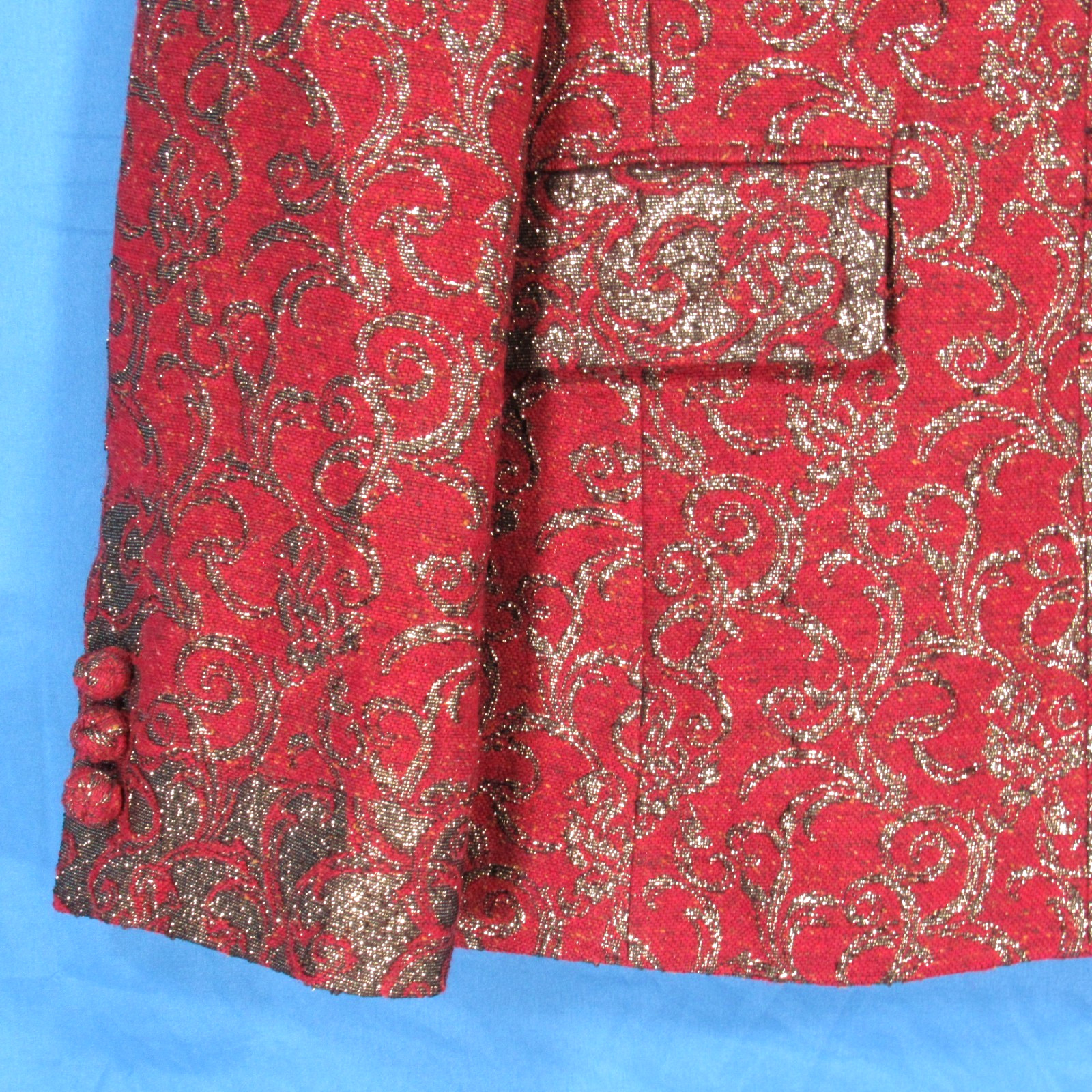 VTG GEORGE SIMONTON Dark Red w/GOLD METALLIC Suit JACKET/SKIRT Outfit Set 10