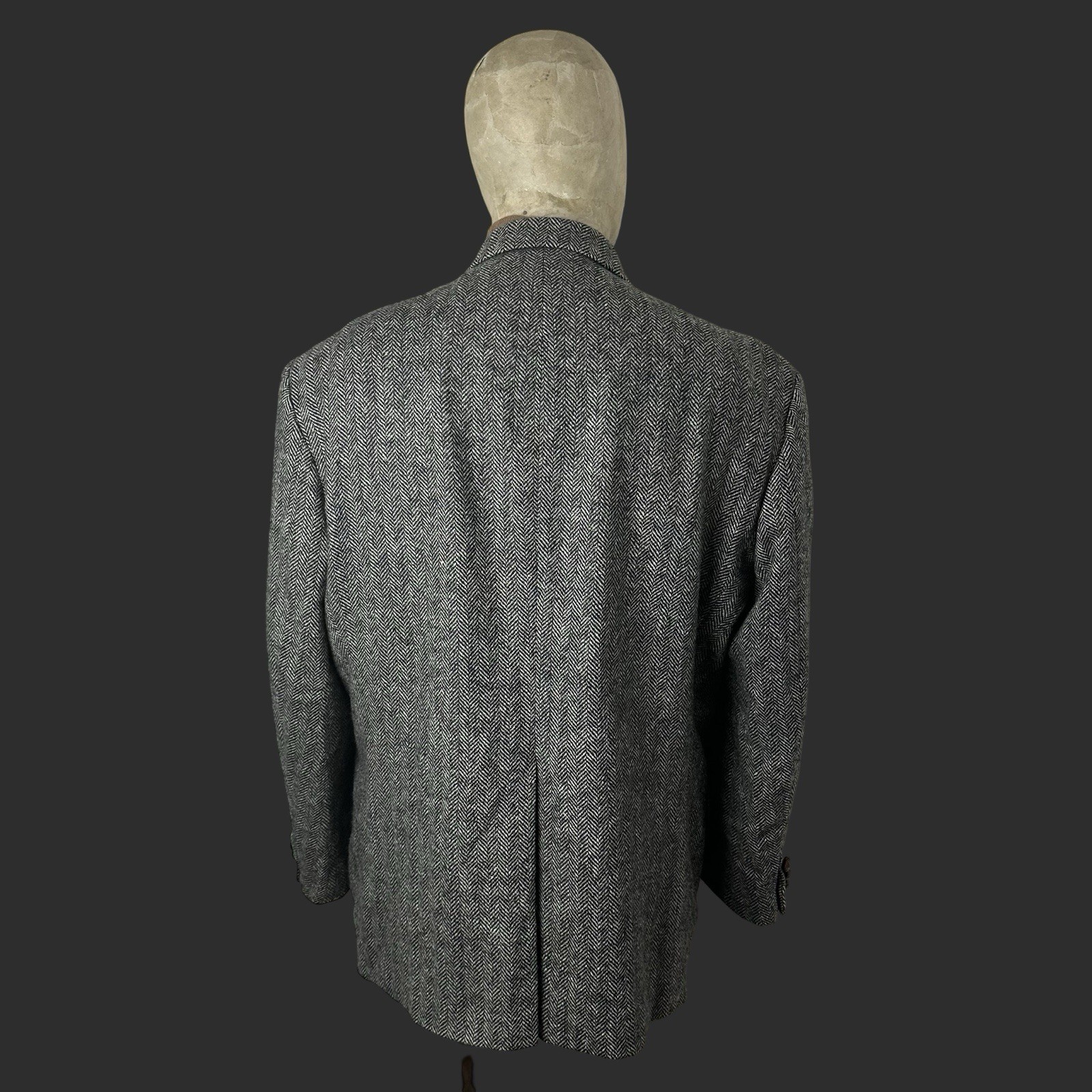 Deansgate Tweed Jacket Blazer 42S Lambswool Men’s Herringbone Black White Grey