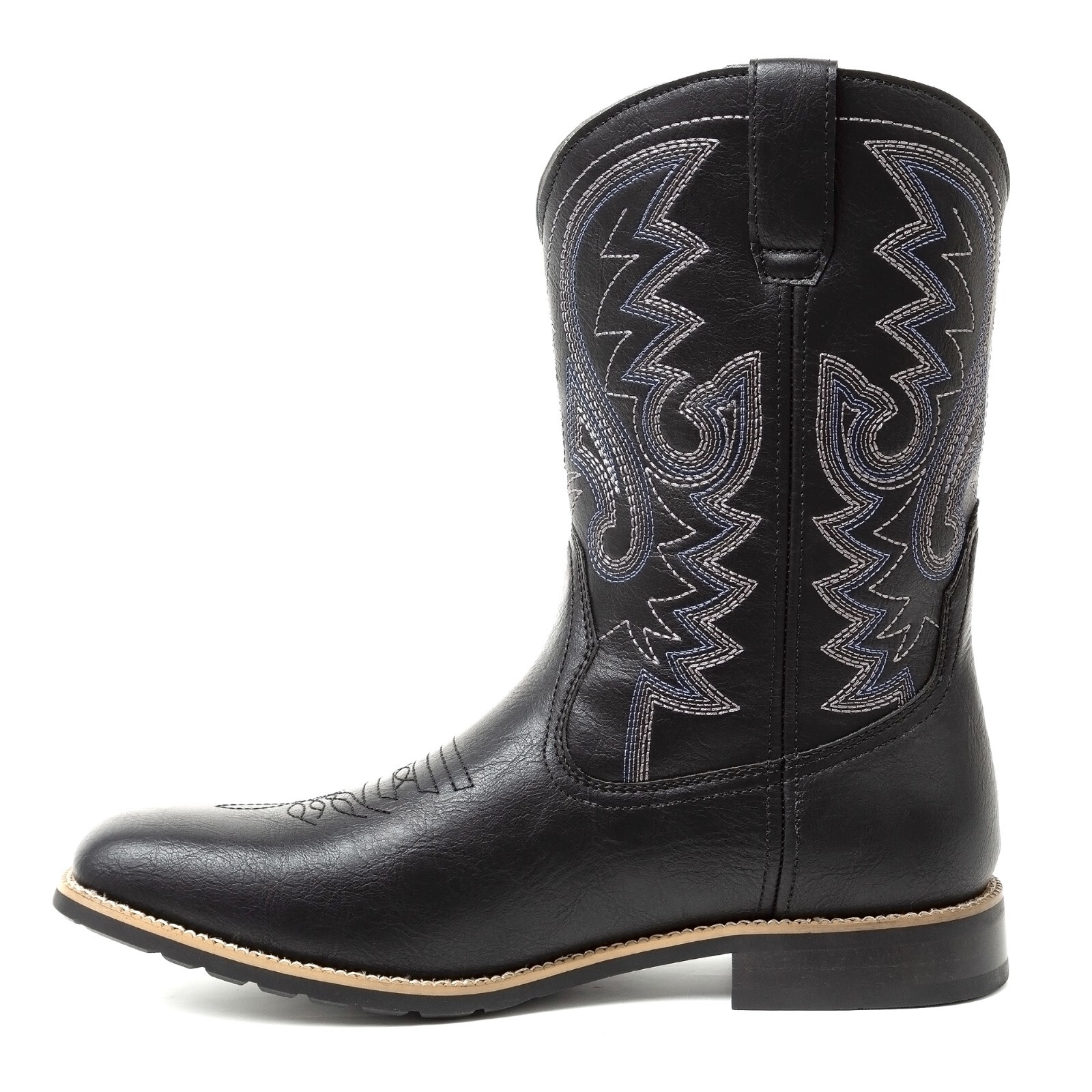 Black Men’s Cowboy Western Embroidered Square Toe Boots