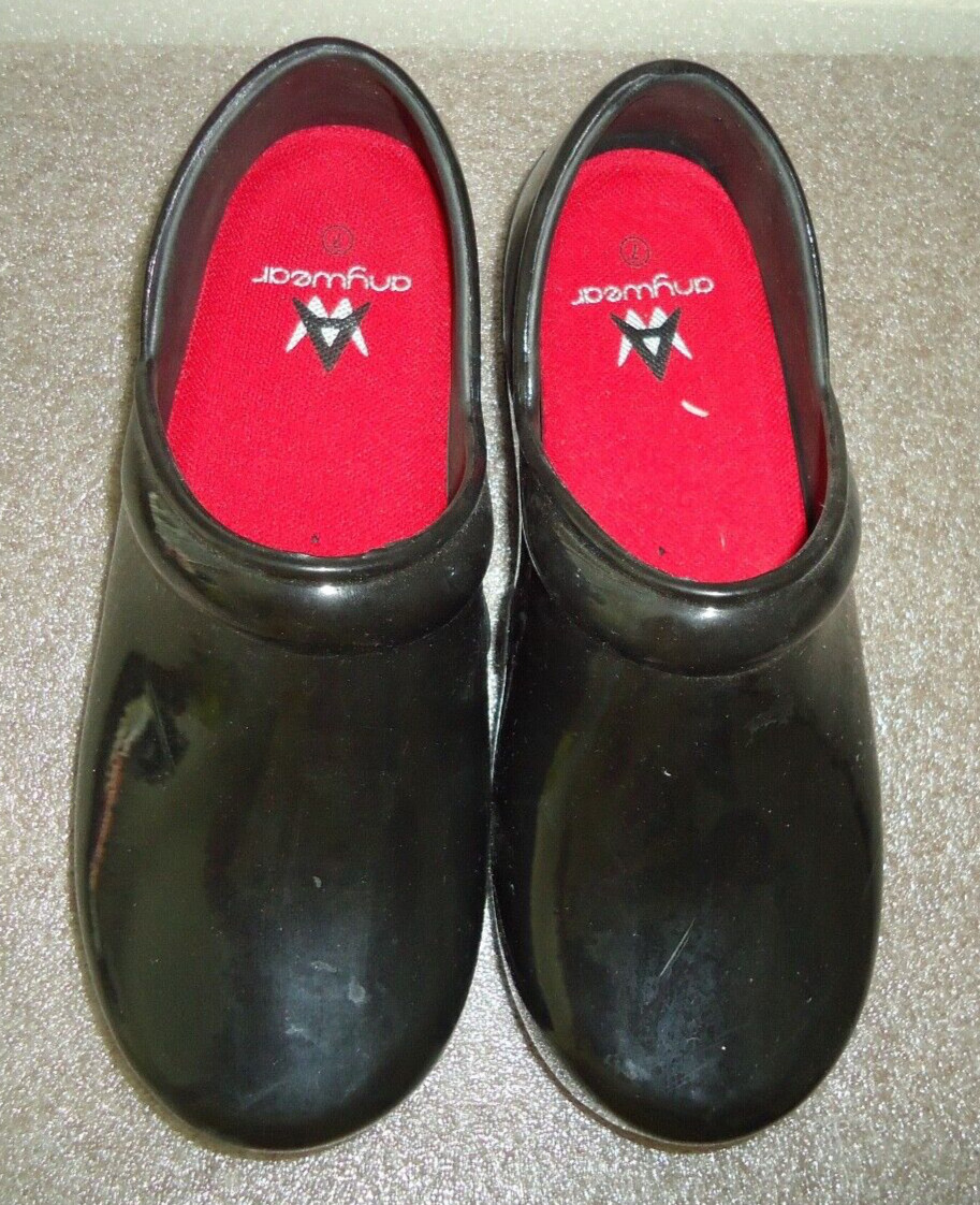 #3 Anywear Slip Resistant 7 Women / 5 Men Unisex Black/Red Patten Leather Clogs