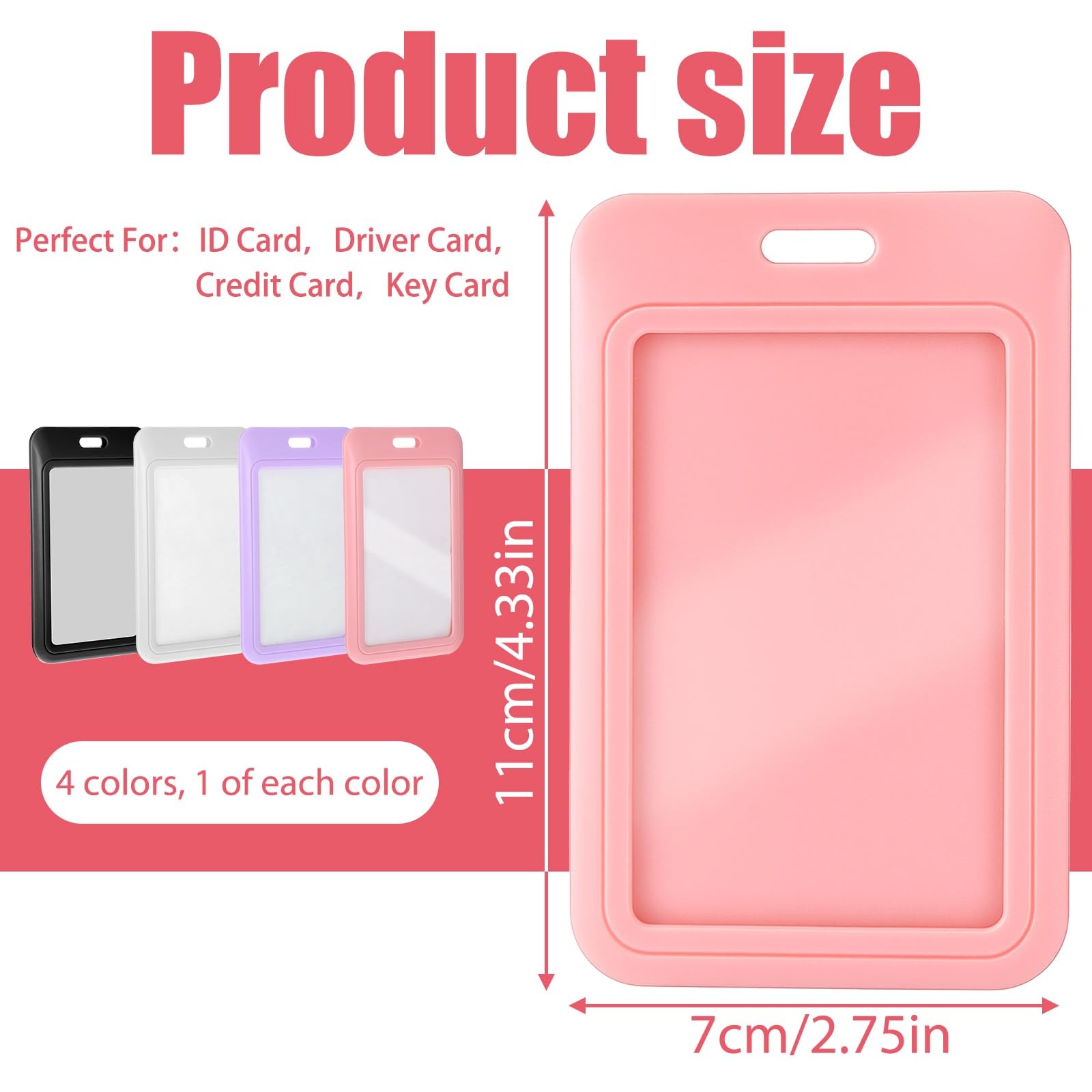 4 Pack Sliding ID Badge Holders Heavy Duty Hard Plastic Vertical Card Protectors